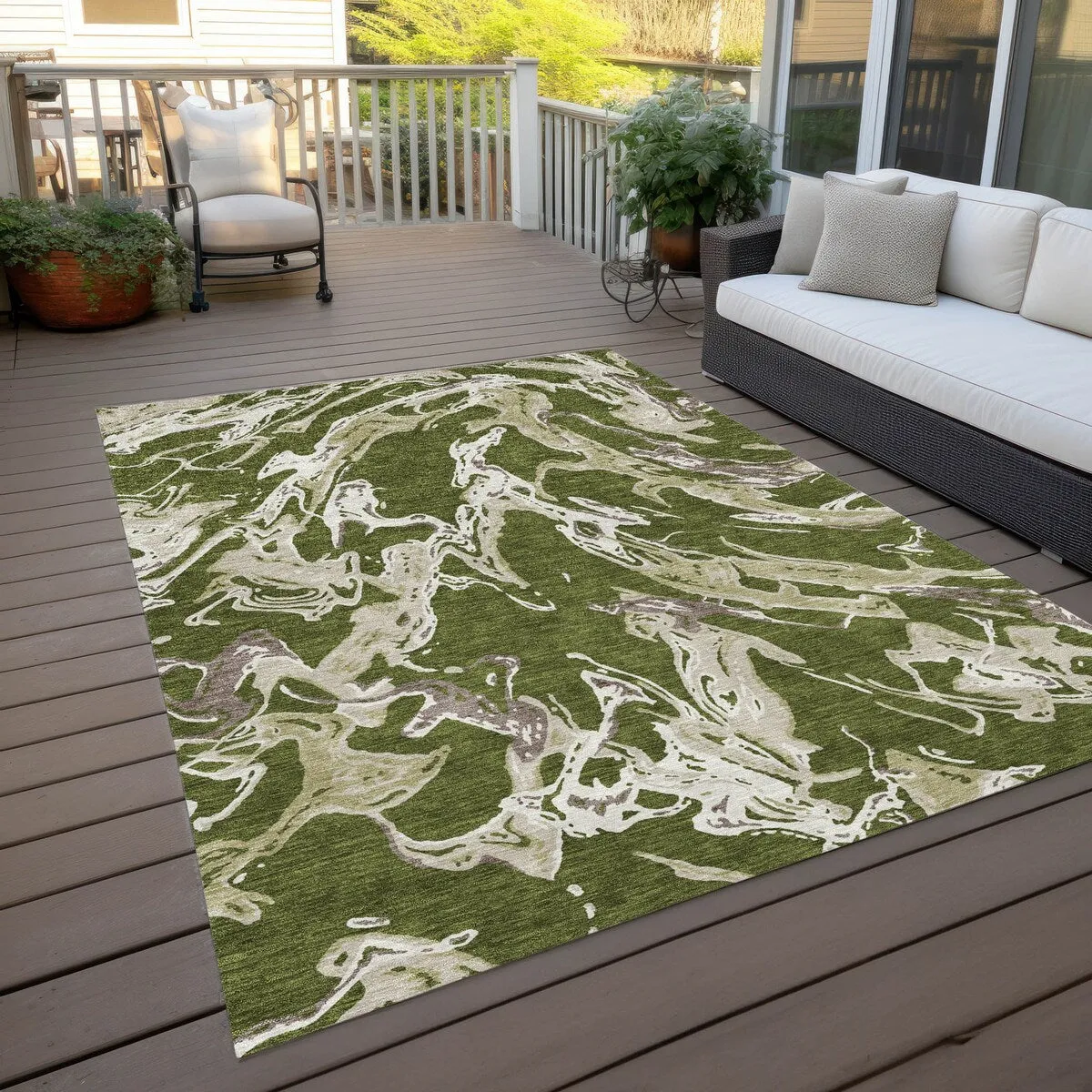 Machine Washable Indoor/ Outdoor Modern Wave Chantille Rug