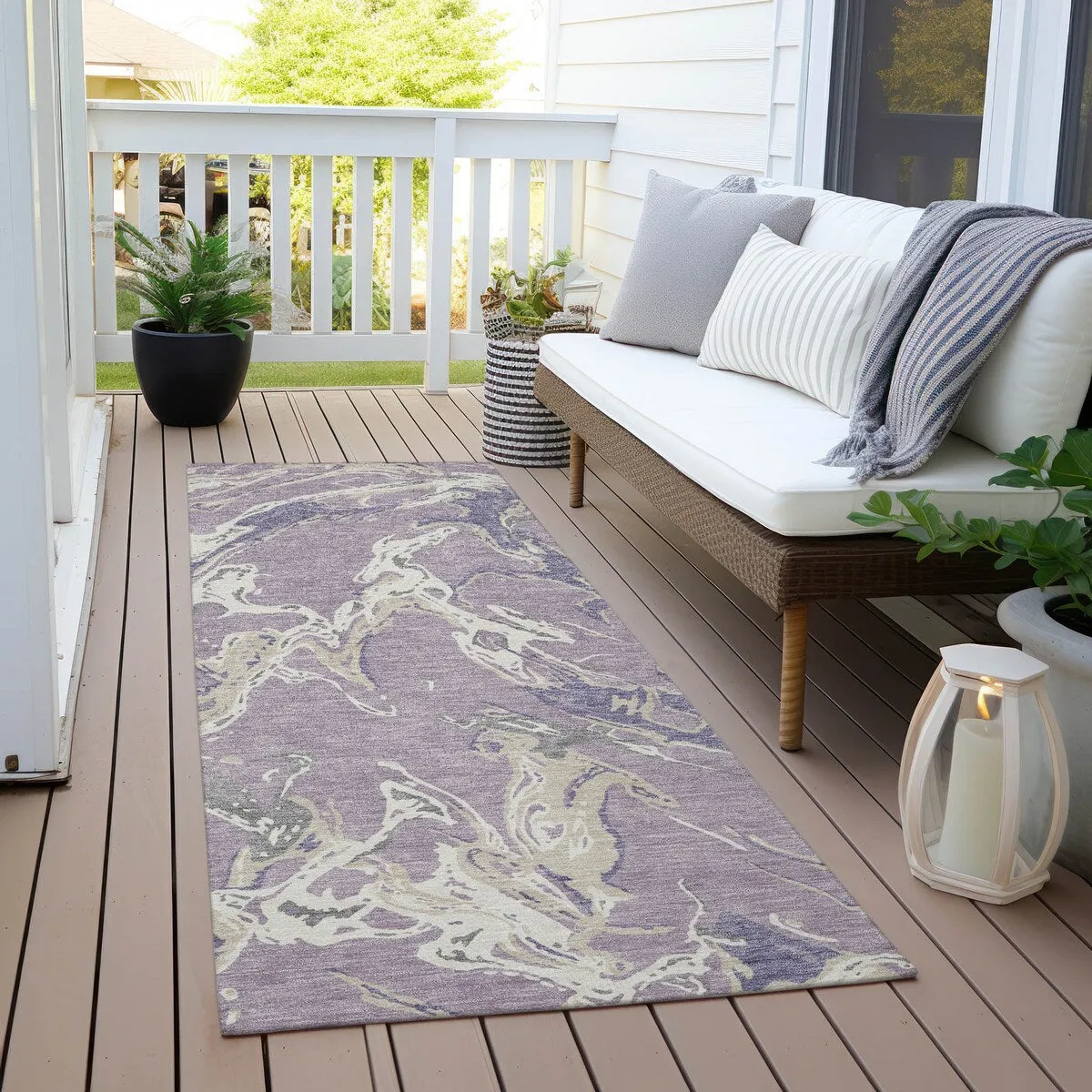 Machine Washable Indoor/ Outdoor Modern Wave Chantille Rug