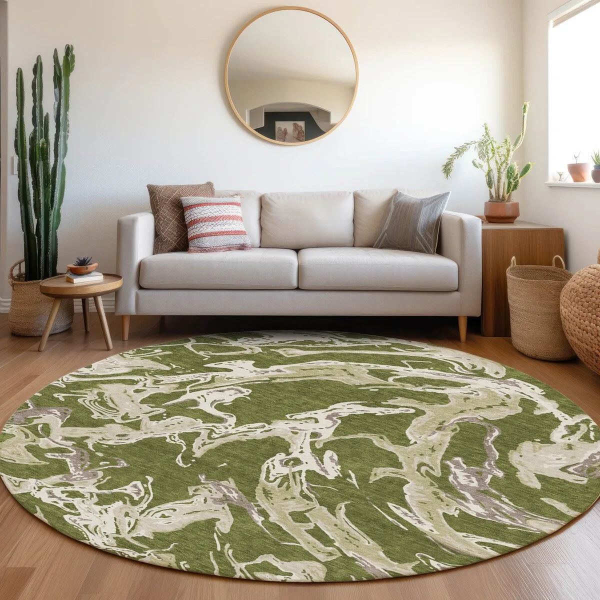 Machine Washable Indoor/ Outdoor Modern Wave Chantille Rug