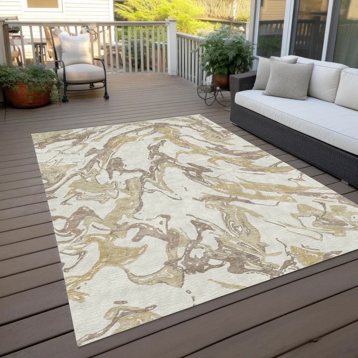 Machine Washable Indoor/ Outdoor Modern Wave Chantille Rug