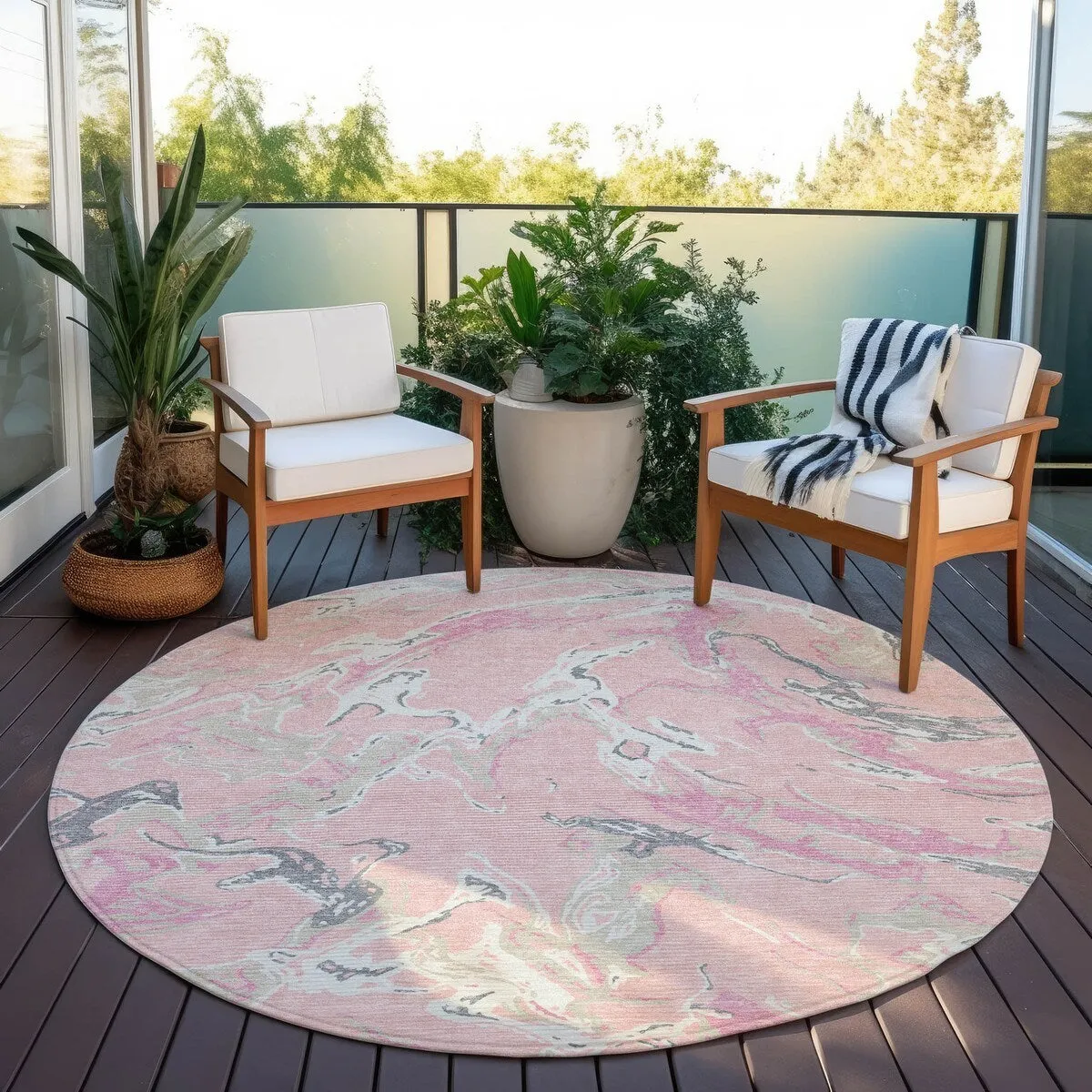Machine Washable Indoor/ Outdoor Modern Wave Chantille Rug