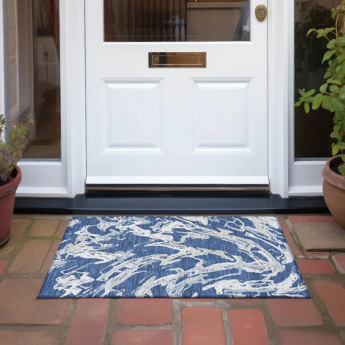 Machine Washable Indoor/ Outdoor Modern Wave Chantille Rug