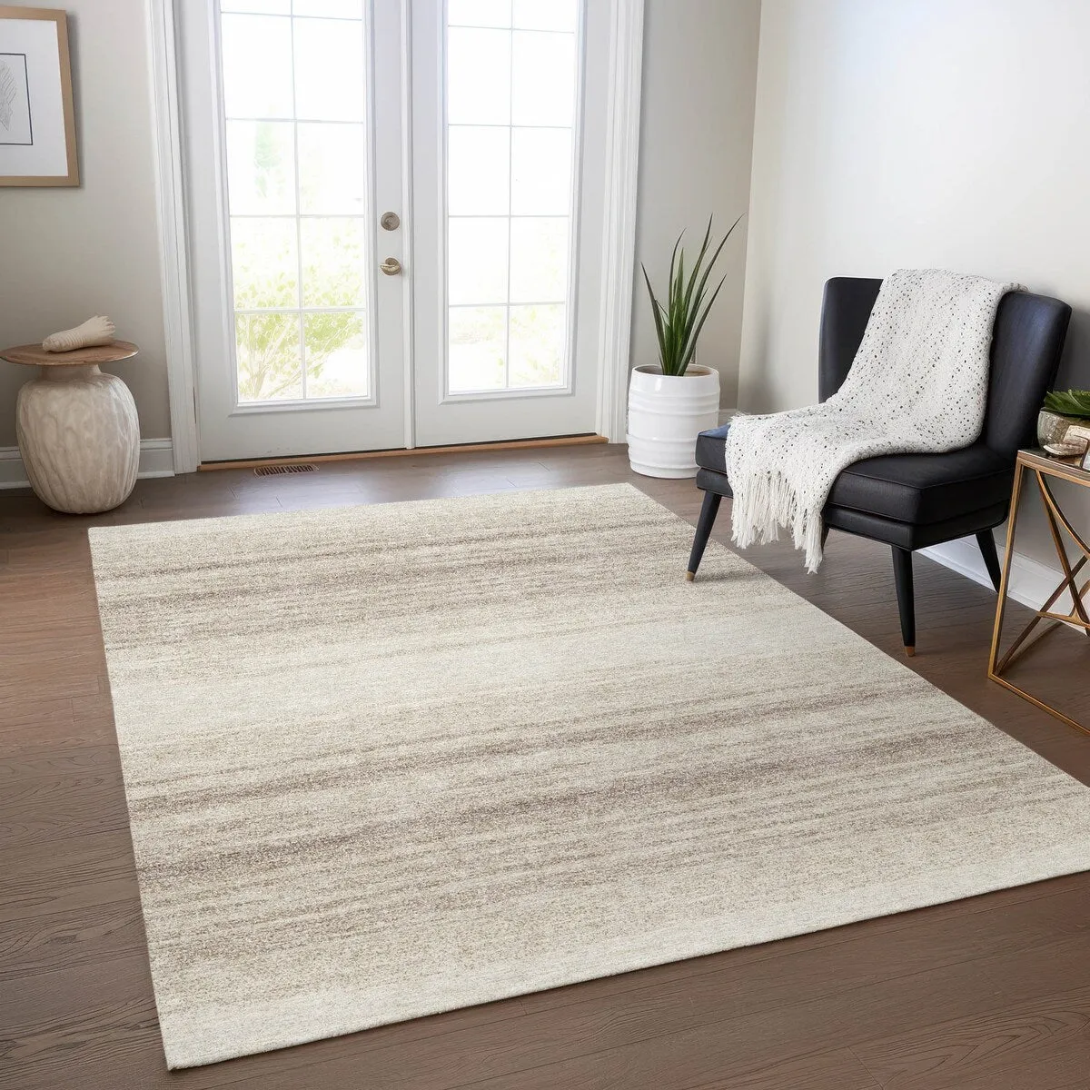 Machine Washable Indoor/ Outdoor Ombre Stripe Chantille Rug