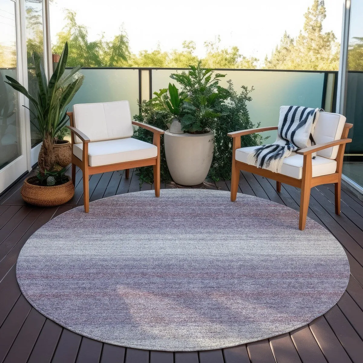 Machine Washable Indoor/ Outdoor Ombre Stripe Chantille Rug