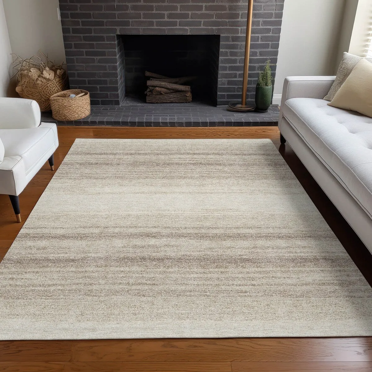Machine Washable Indoor/ Outdoor Ombre Stripe Chantille Rug