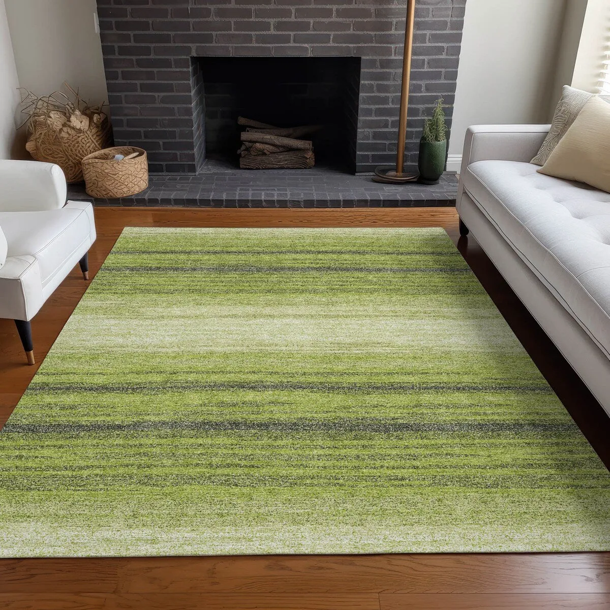 Machine Washable Indoor/ Outdoor Ombre Stripe Chantille Rug