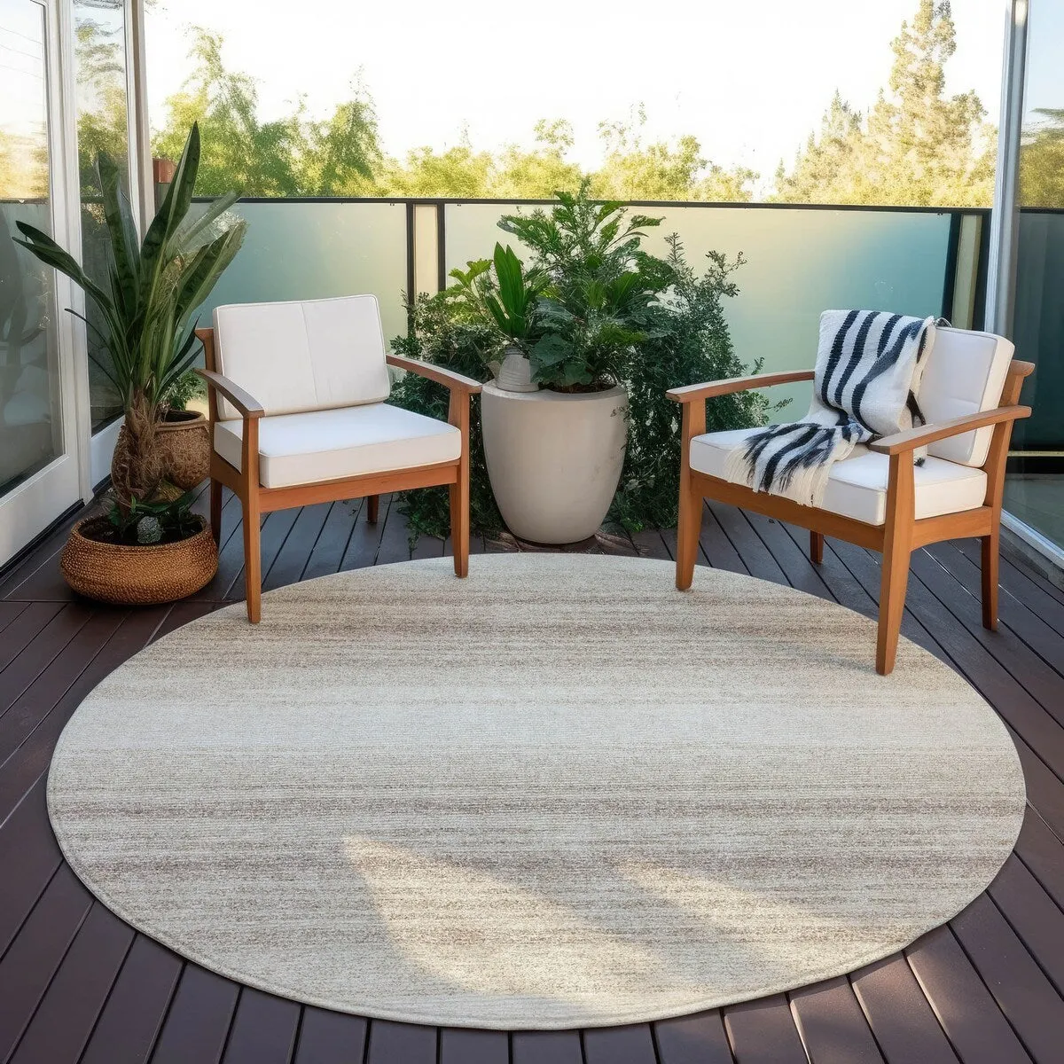 Machine Washable Indoor/ Outdoor Ombre Stripe Chantille Rug