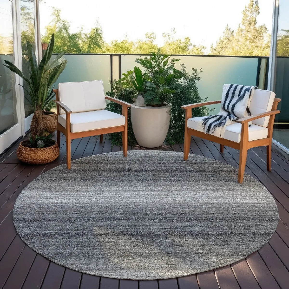 Machine Washable Indoor/ Outdoor Ombre Stripe Chantille Rug