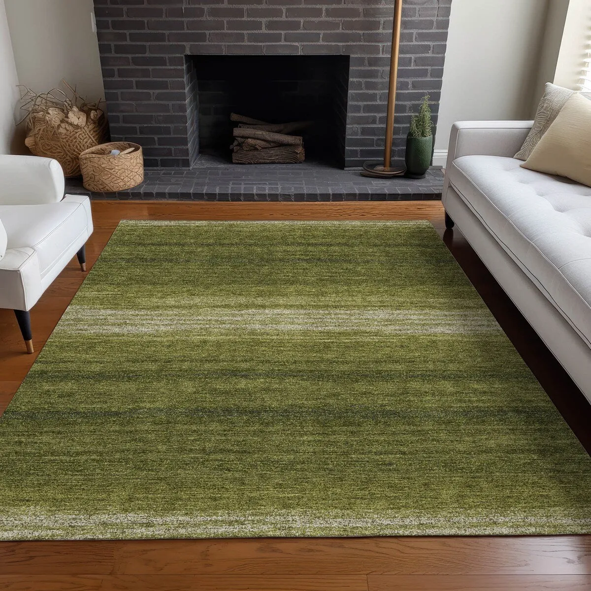 Machine Washable Indoor/ Outdoor Ombre Stripe Chantille Rug