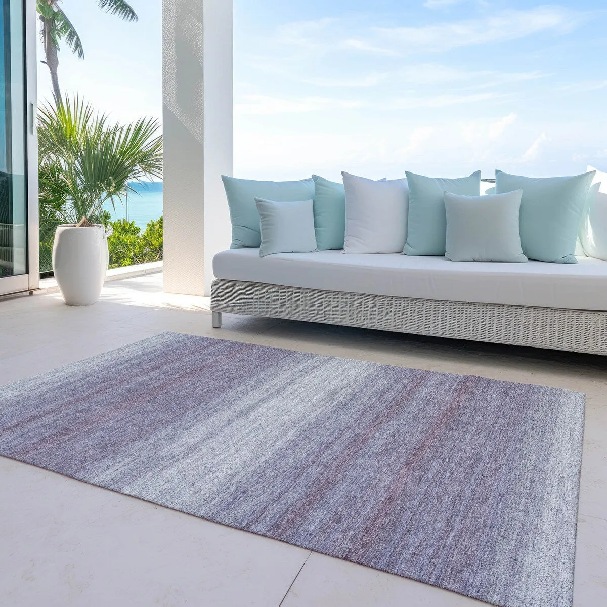 Machine Washable Indoor/ Outdoor Ombre Stripe Chantille Rug