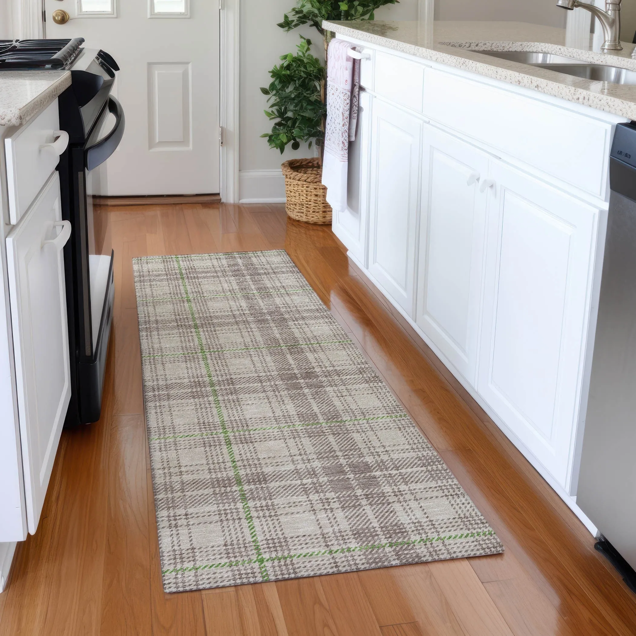 Machine Washable Indoor/ Outdoor Plaid Chantille Rug