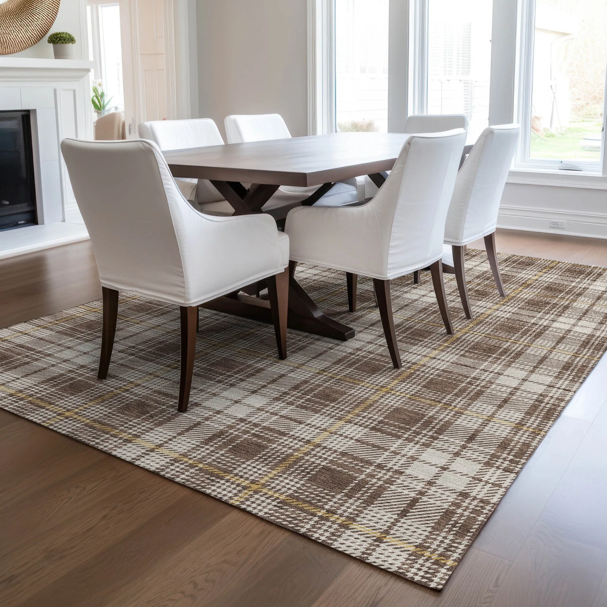 Machine Washable Indoor/ Outdoor Plaid Chantille Rug