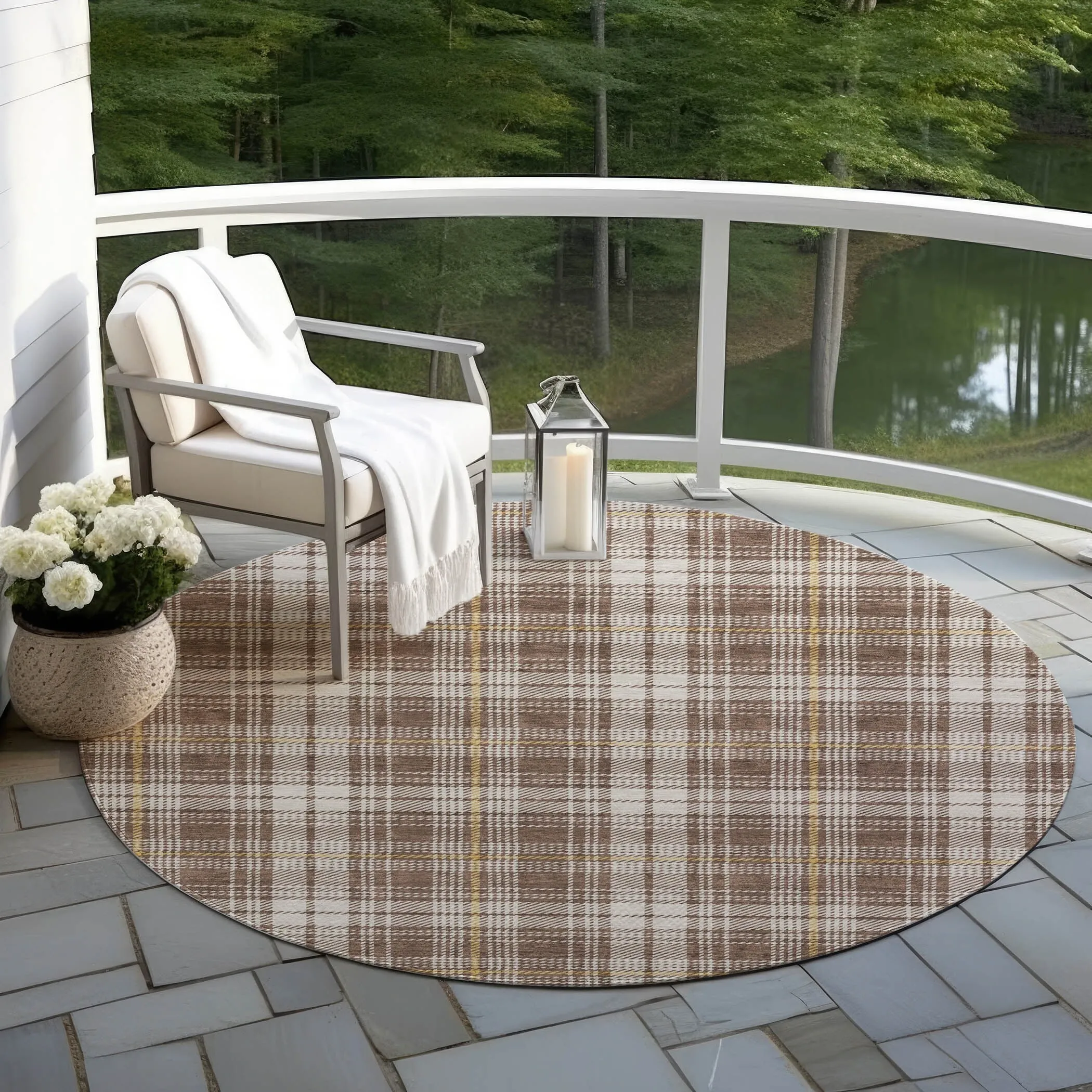 Machine Washable Indoor/ Outdoor Plaid Chantille Rug