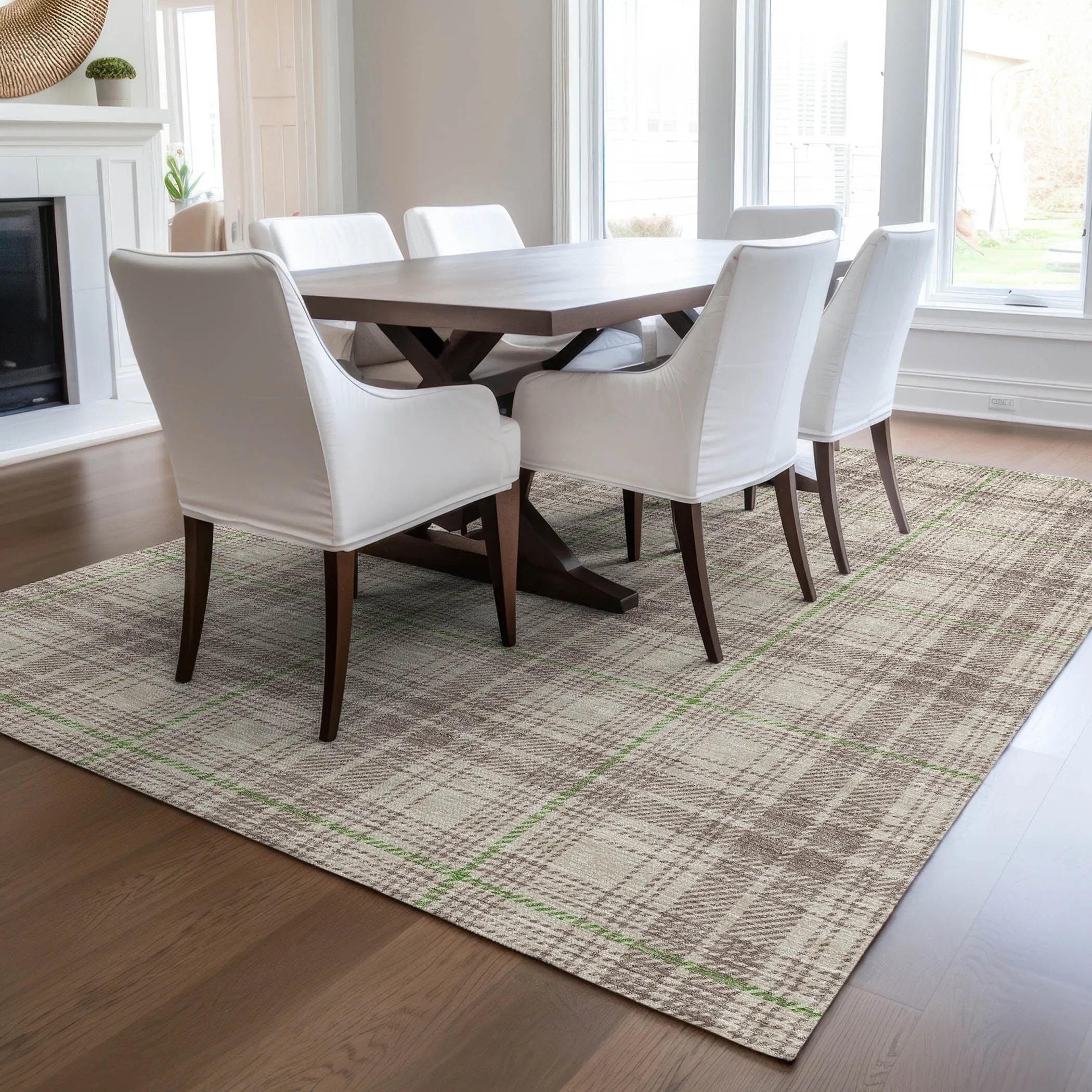 Machine Washable Indoor/ Outdoor Plaid Chantille Rug