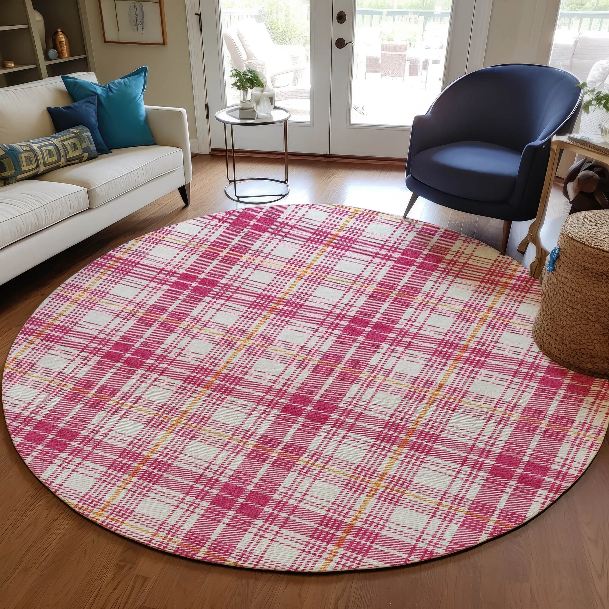Machine Washable Indoor/ Outdoor Plaid Chantille Rug