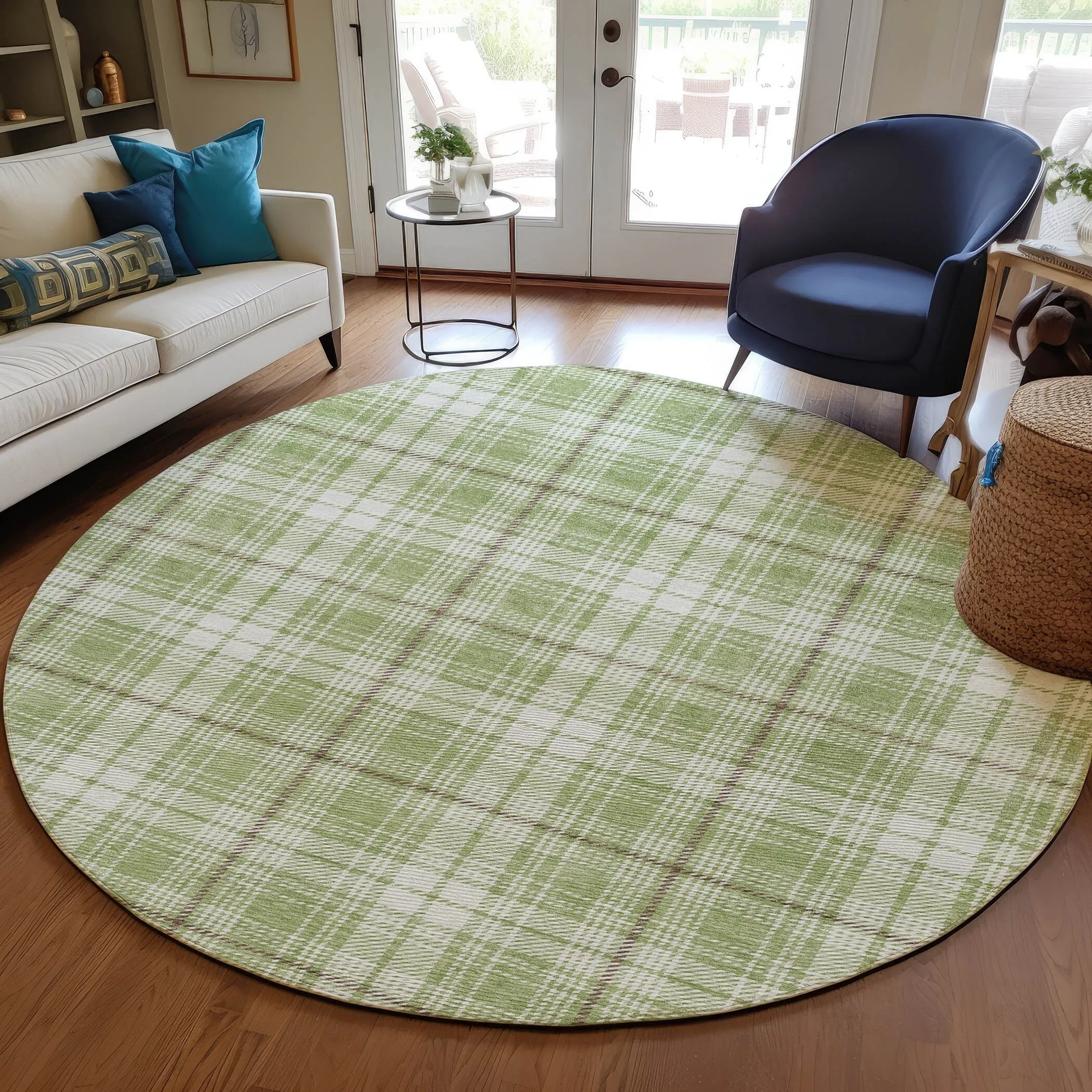 Machine Washable Indoor/ Outdoor Plaid Chantille Rug