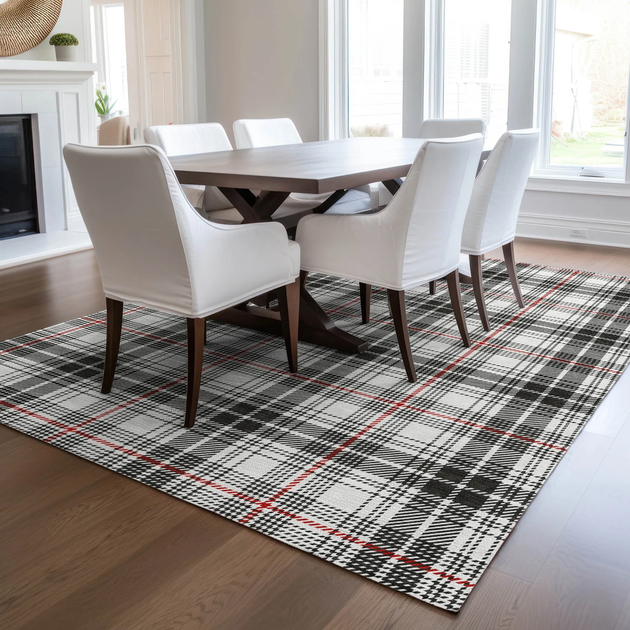Machine Washable Indoor/ Outdoor Plaid Chantille Rug