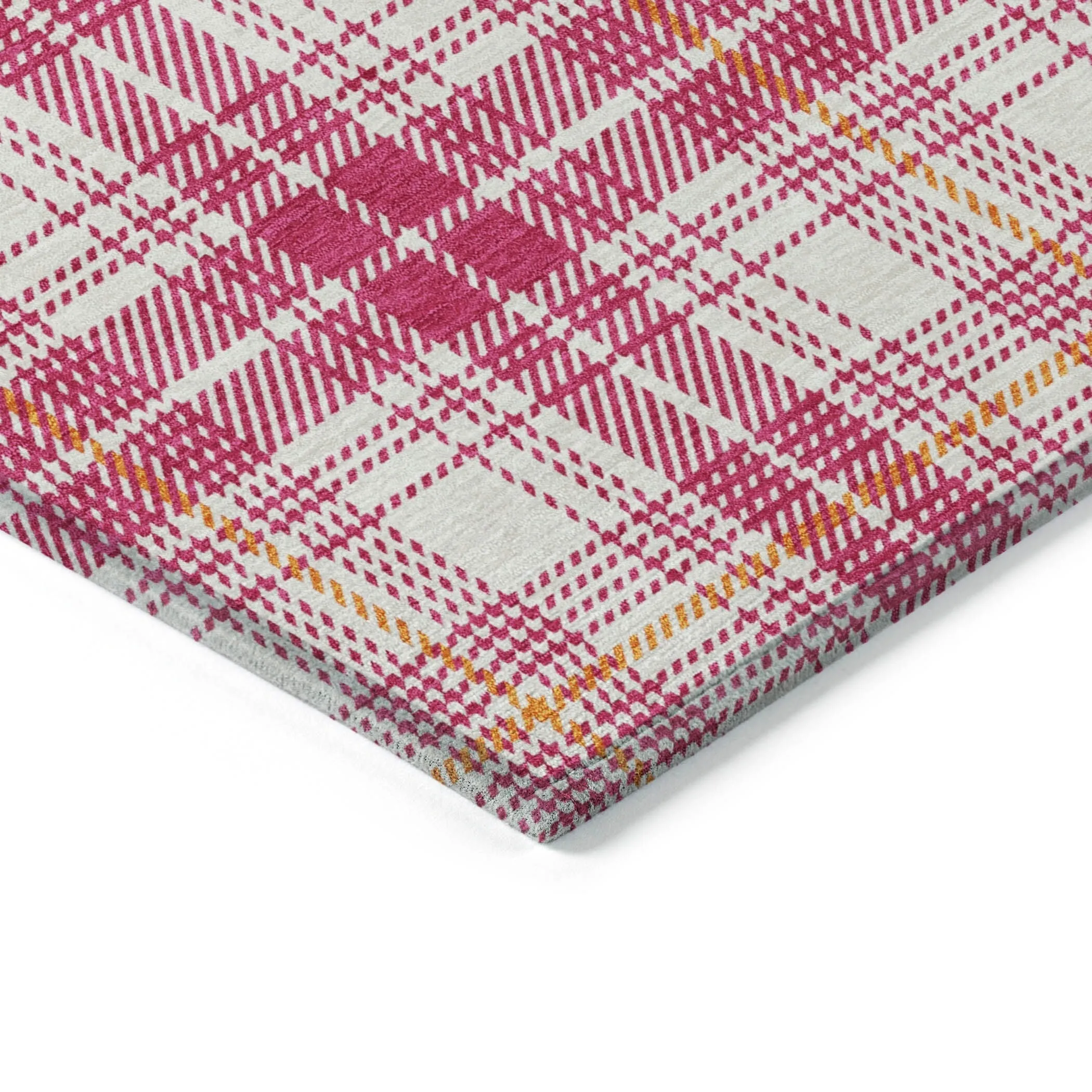 Machine Washable Indoor/ Outdoor Plaid Chantille Rug
