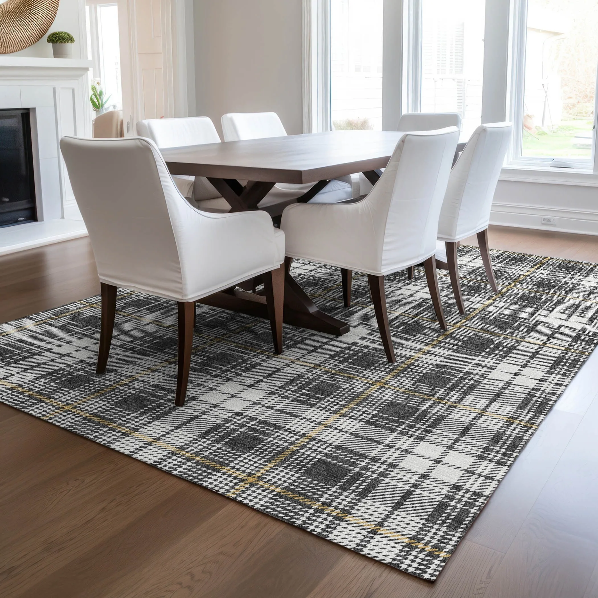 Machine Washable Indoor/ Outdoor Plaid Chantille Rug