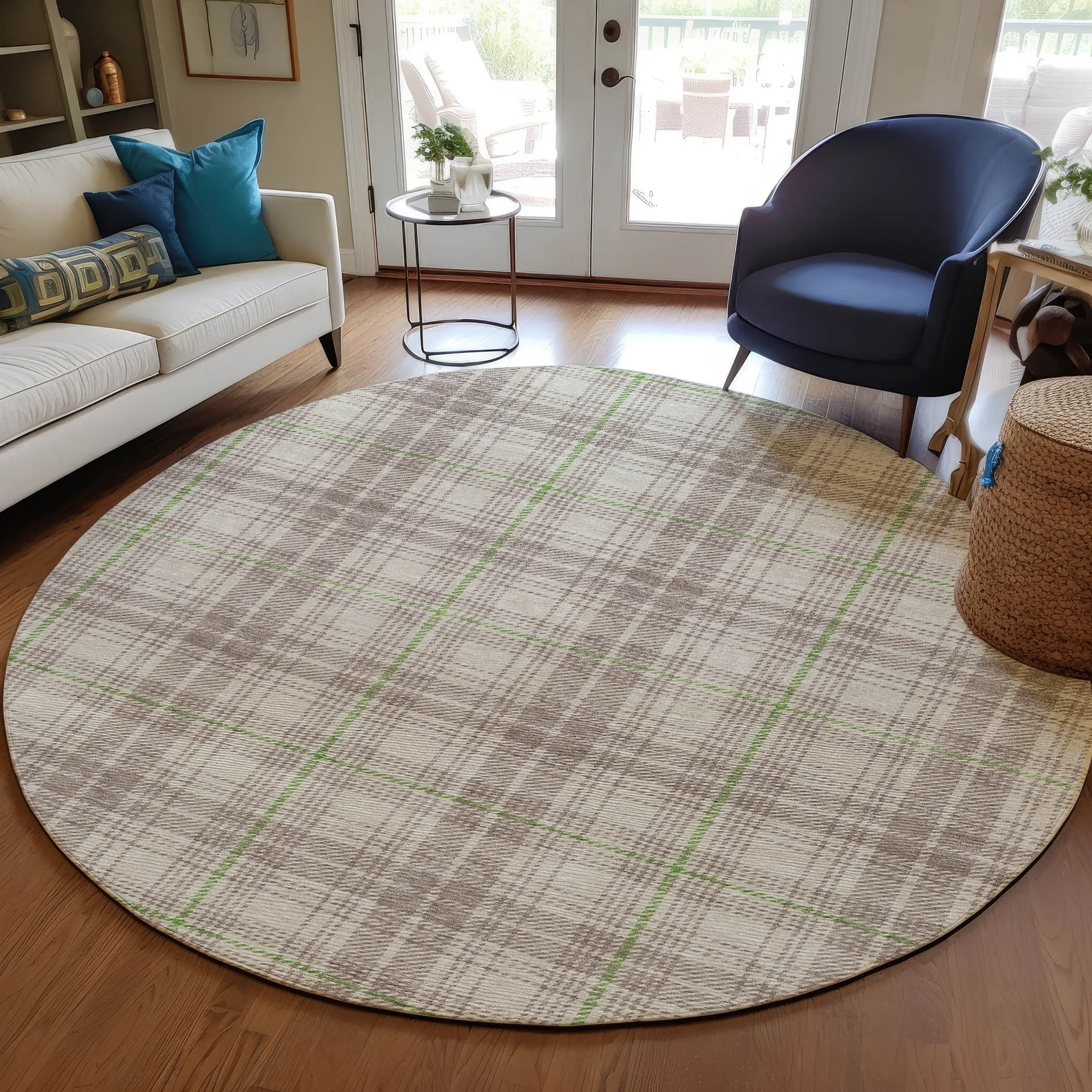 Machine Washable Indoor/ Outdoor Plaid Chantille Rug