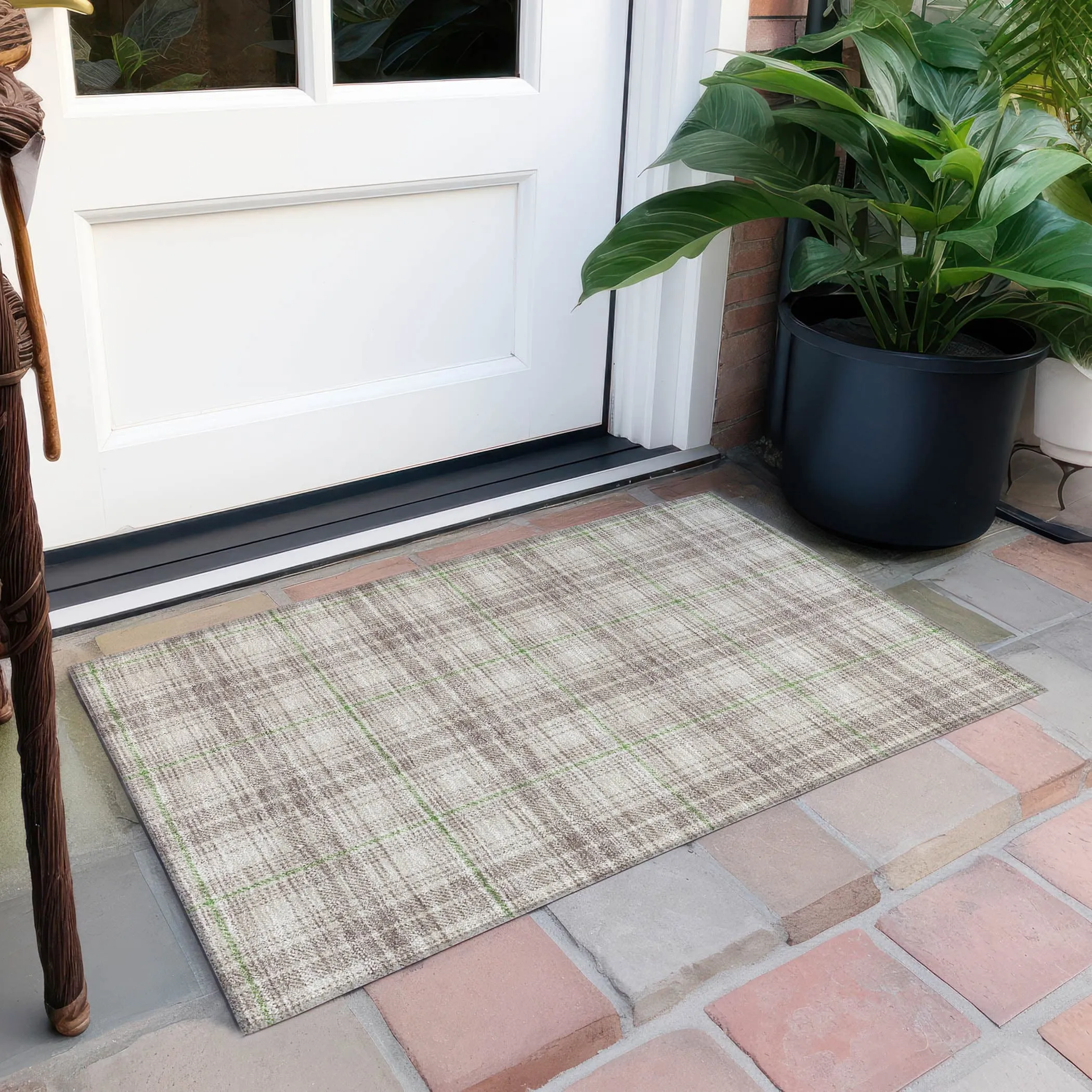 Machine Washable Indoor/ Outdoor Plaid Chantille Rug