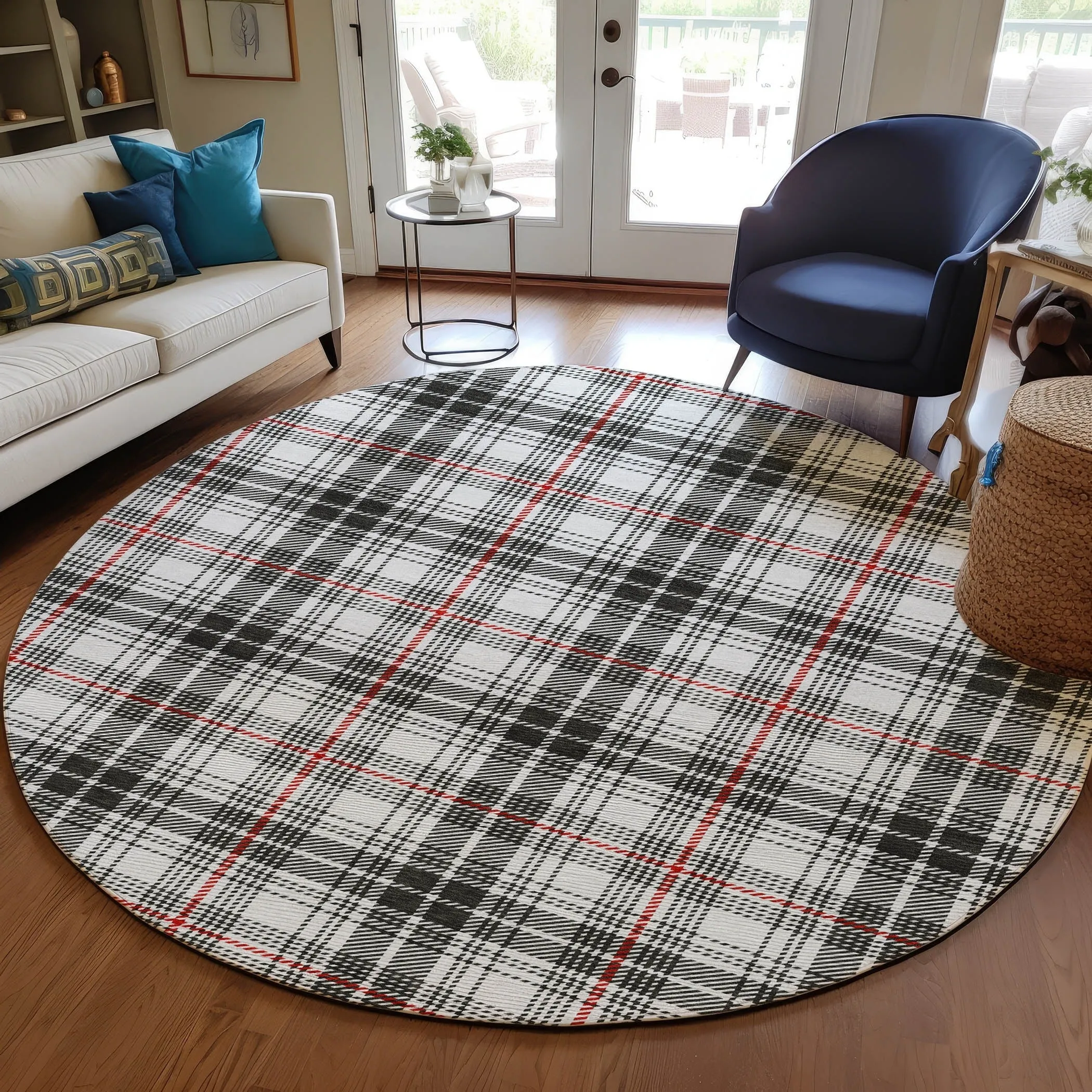 Machine Washable Indoor/ Outdoor Plaid Chantille Rug