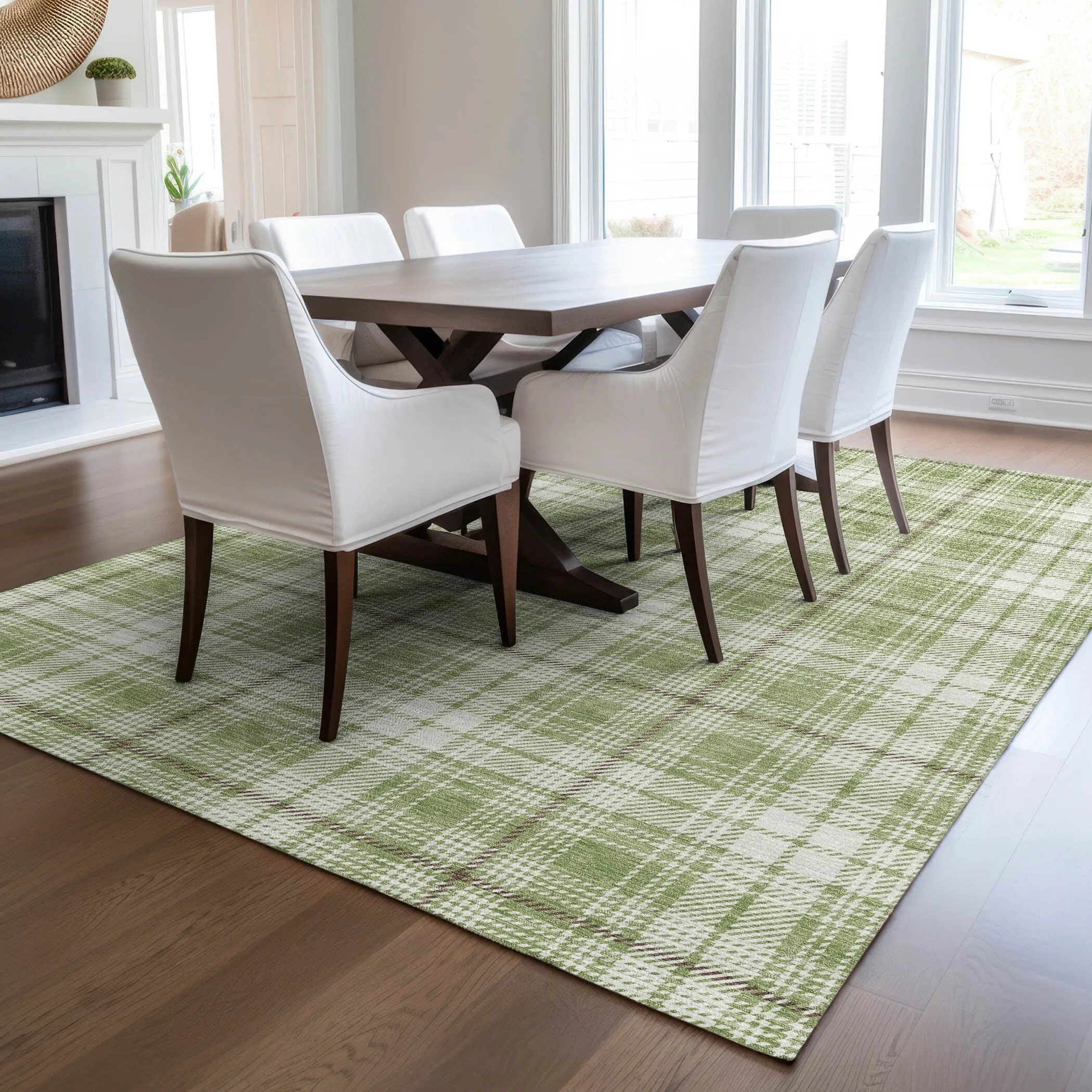 Machine Washable Indoor/ Outdoor Plaid Chantille Rug