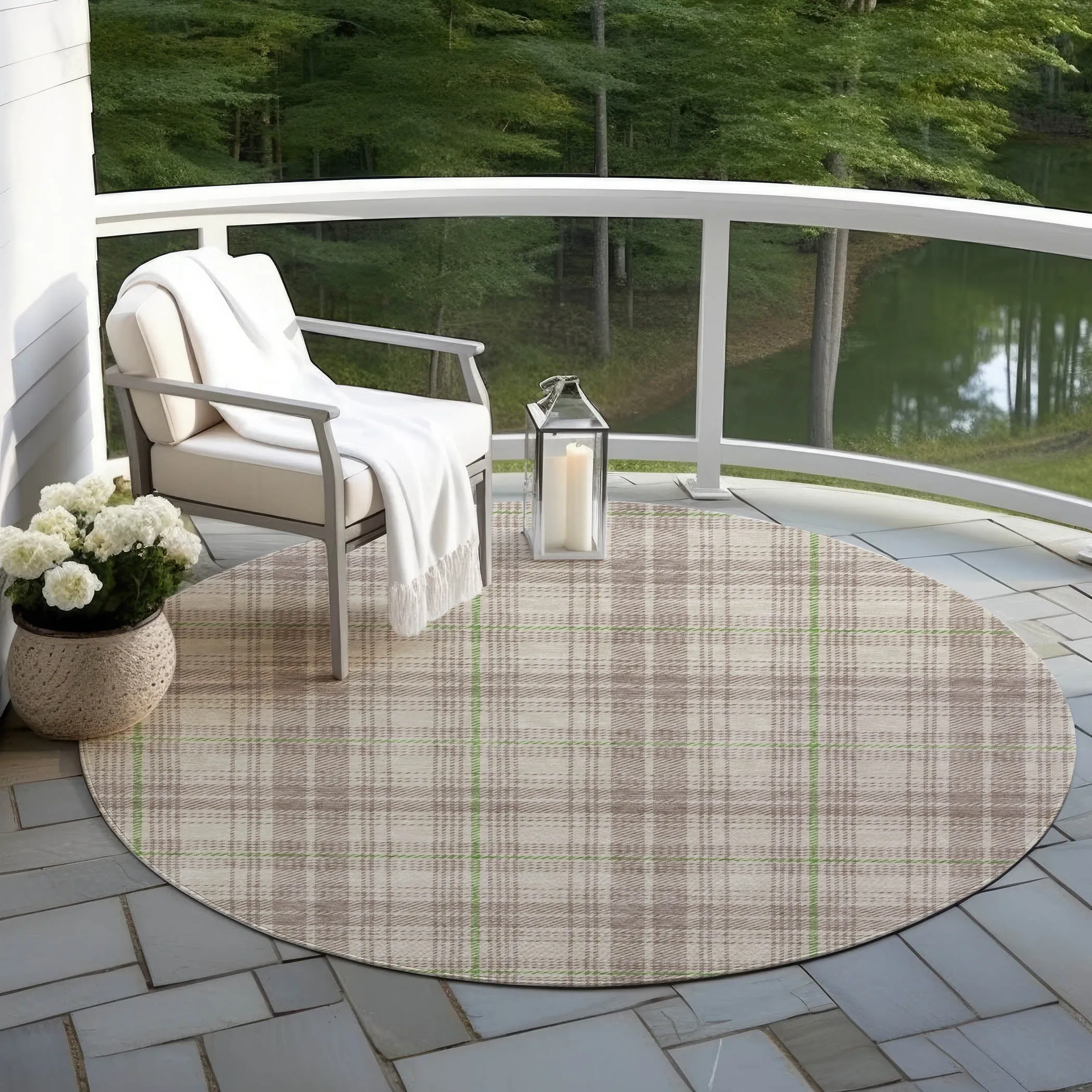 Machine Washable Indoor/ Outdoor Plaid Chantille Rug