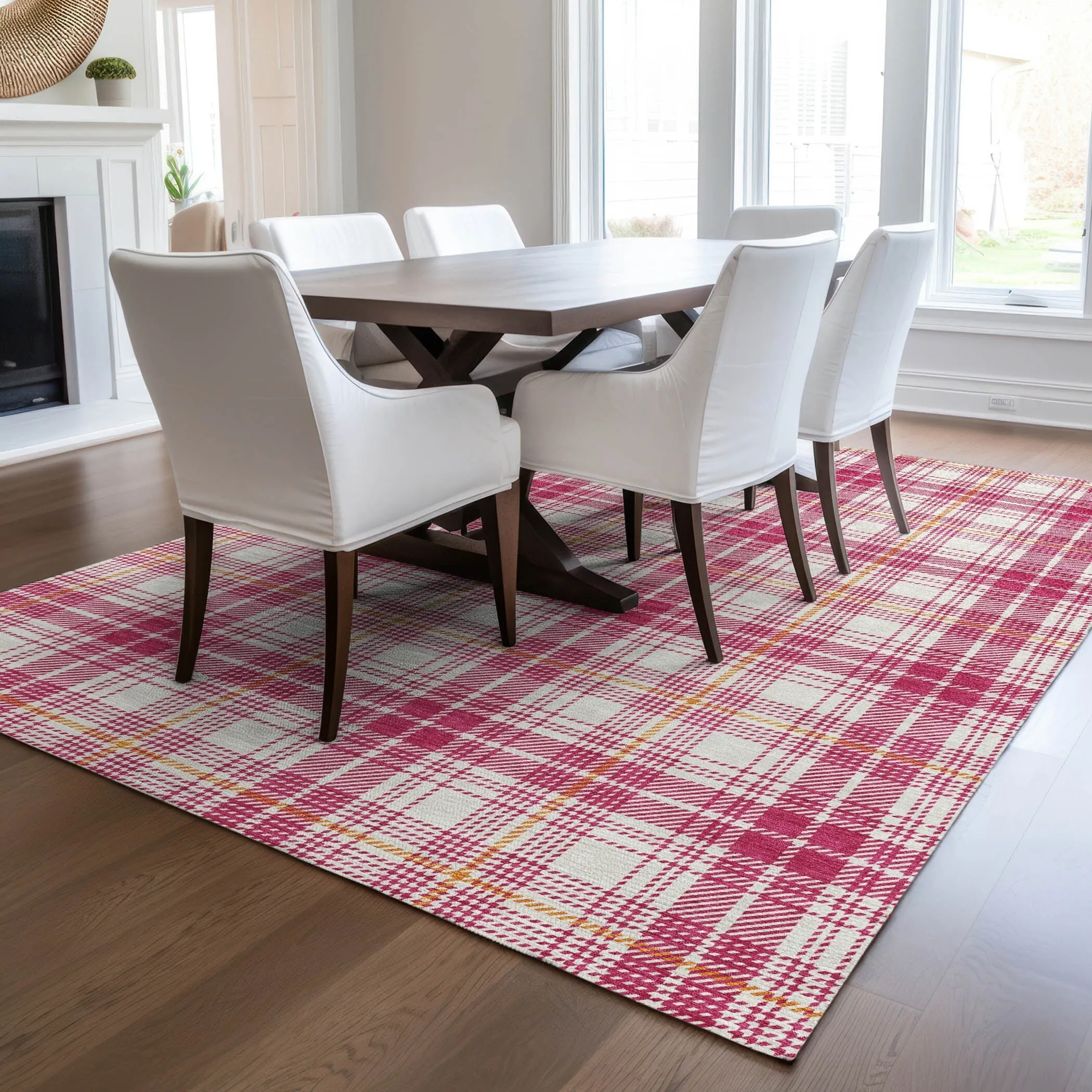 Machine Washable Indoor/ Outdoor Plaid Chantille Rug