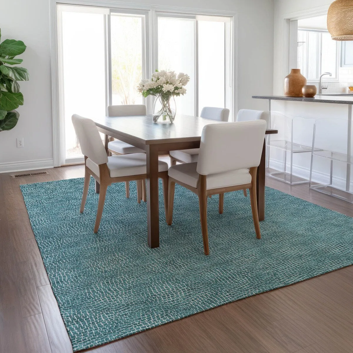 Machine Washable Indoor/ Outdoor Solid Modern Chantille Rug