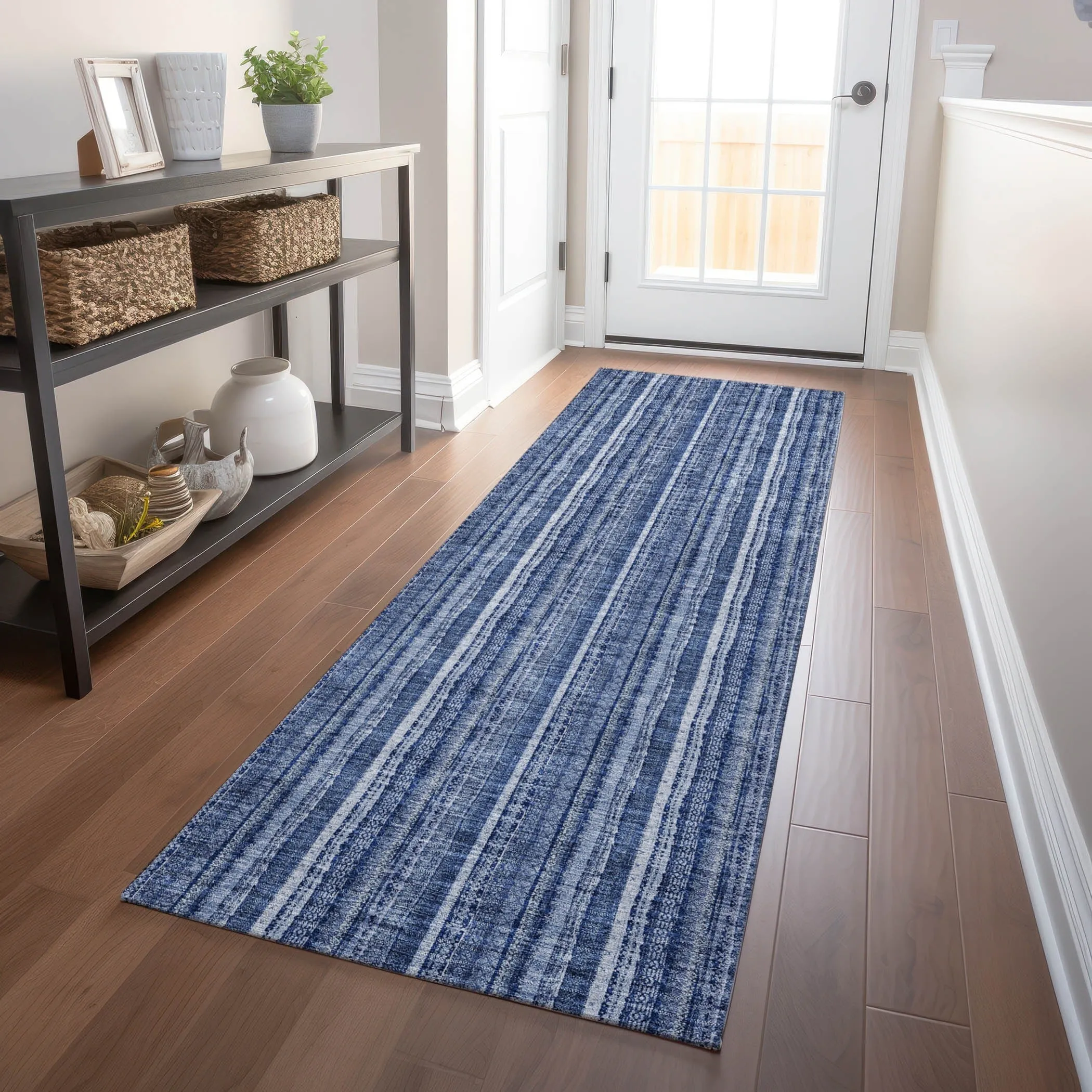 Machine Washable Indoor/ Outdoor Stripe Chantille Rug