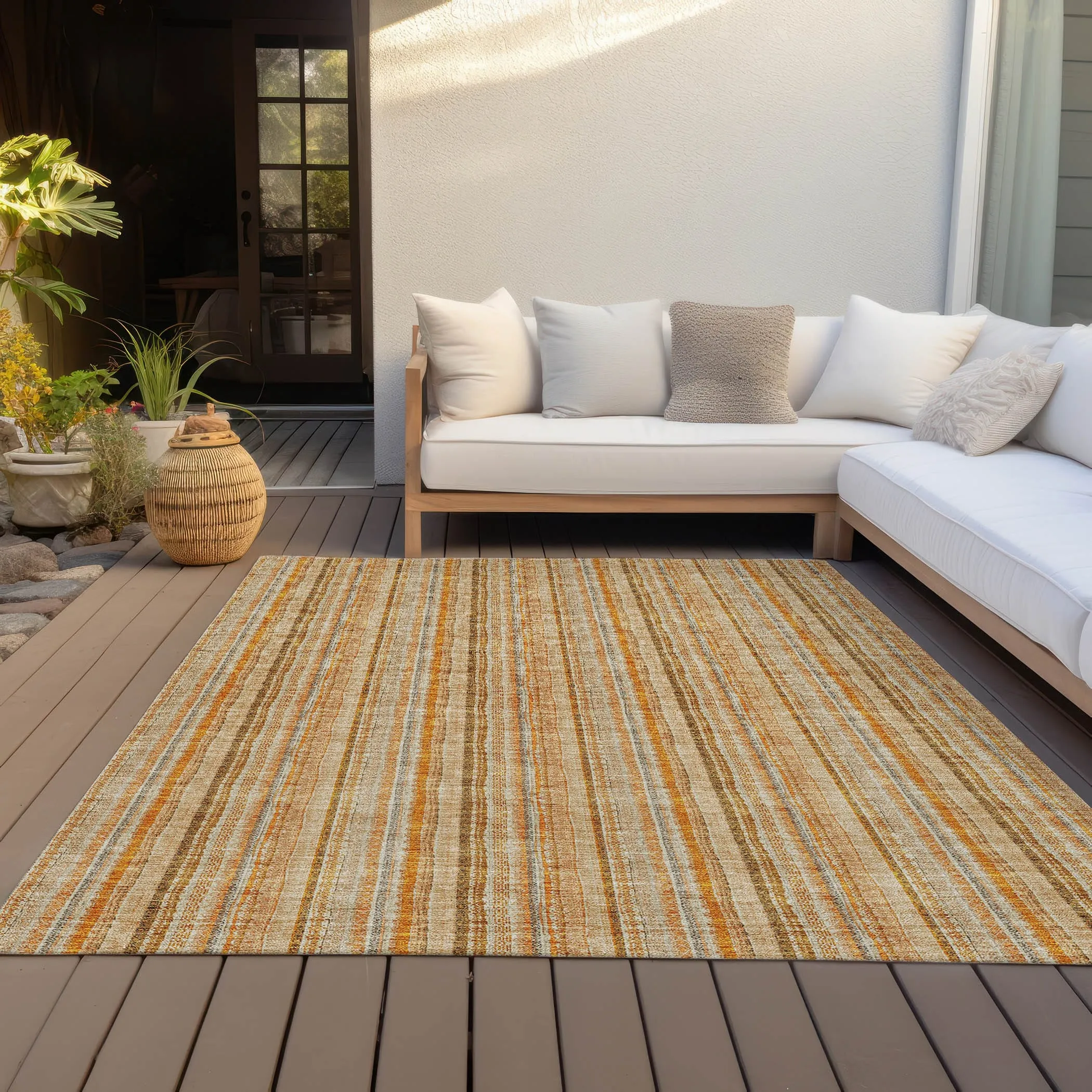 Machine Washable Indoor/ Outdoor Stripe Chantille Rug