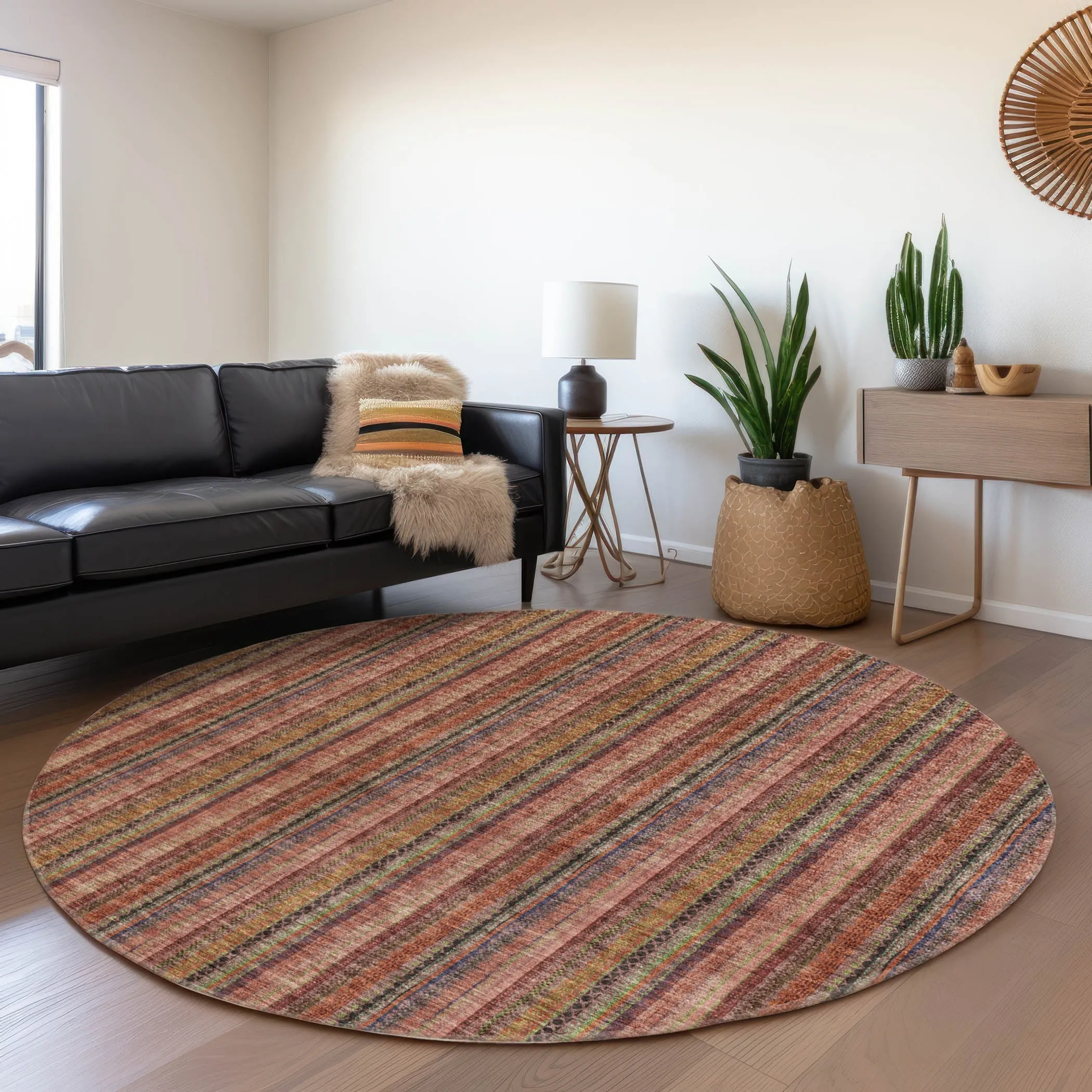 Machine Washable Indoor/ Outdoor Stripe Chantille Rug