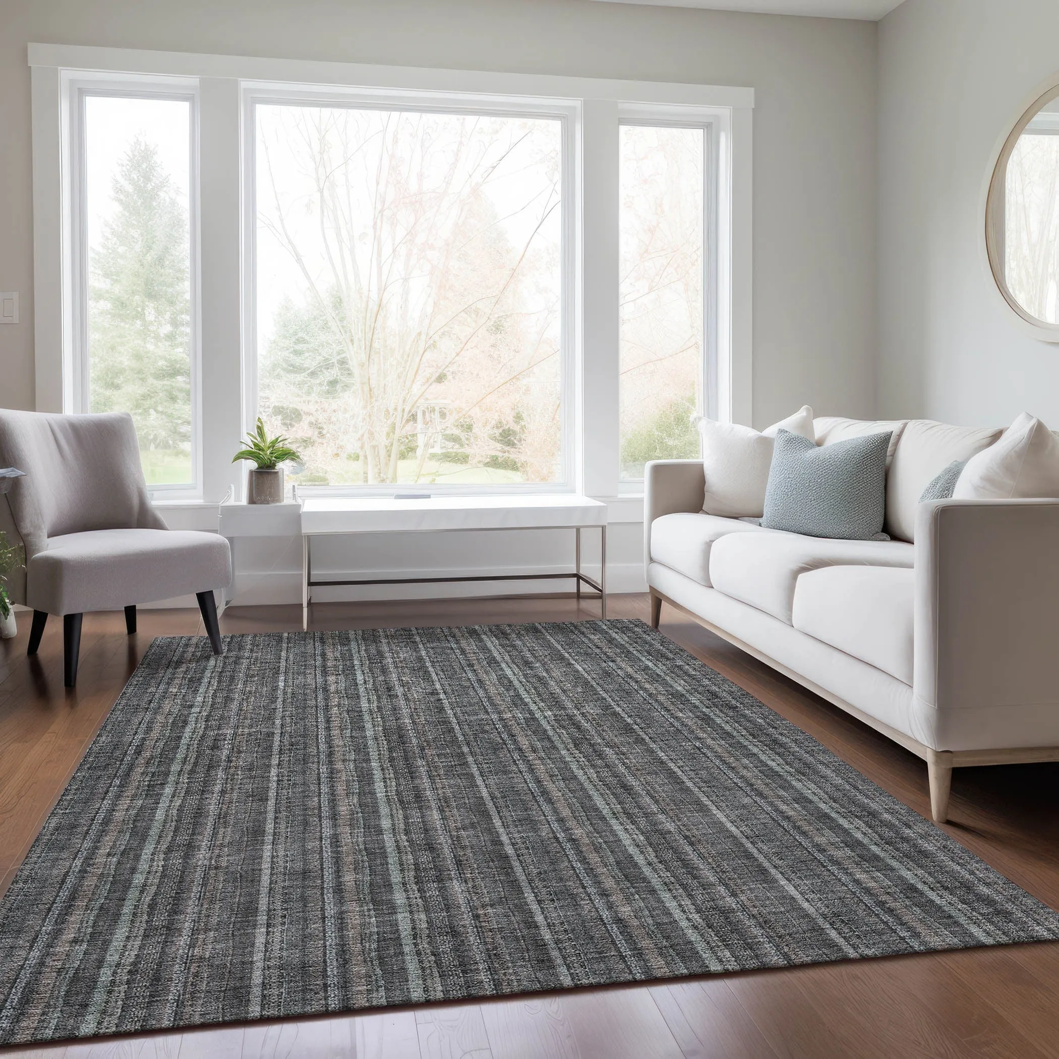 Machine Washable Indoor/ Outdoor Stripe Chantille Rug