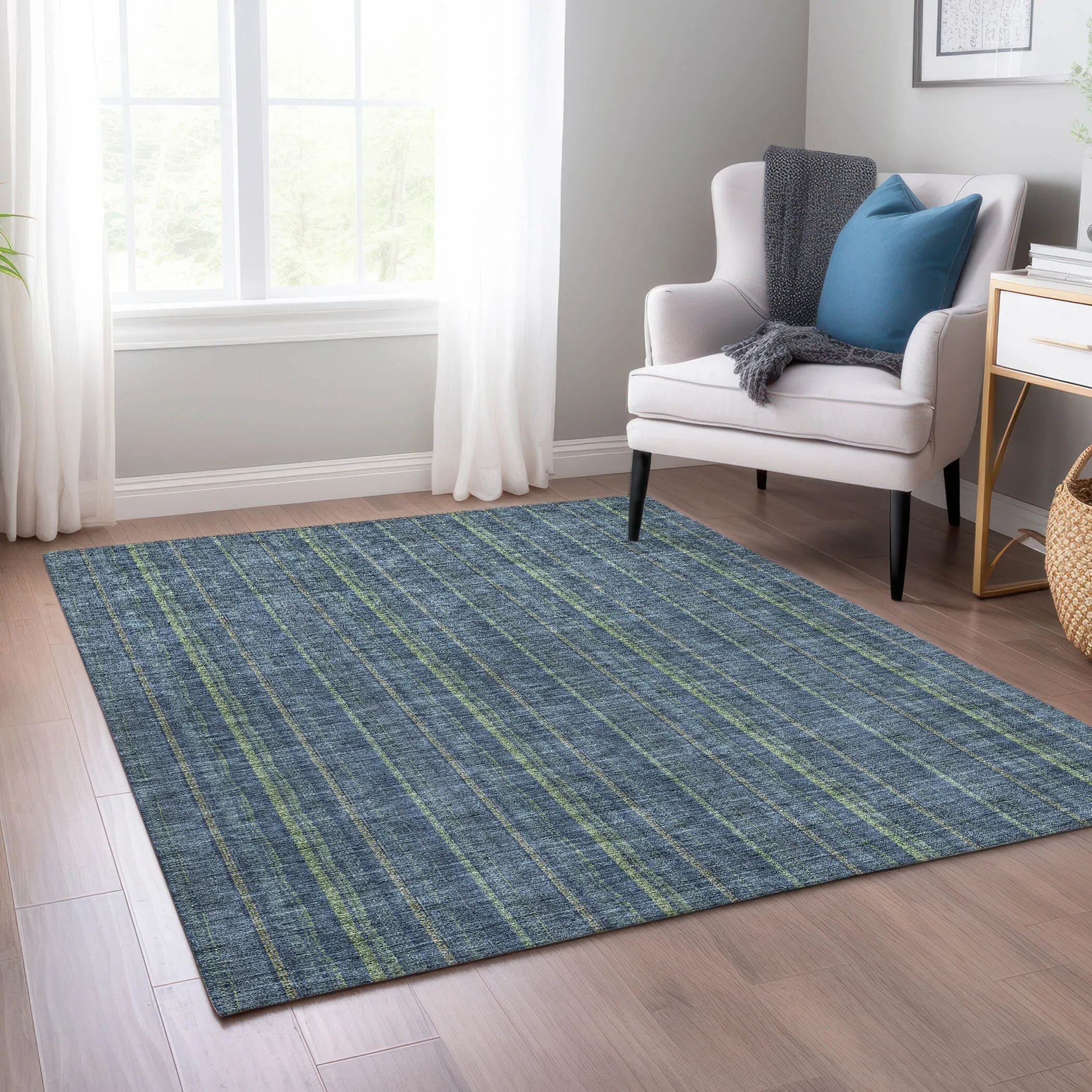 Machine Washable Indoor/ Outdoor Stripe Chantille Rug