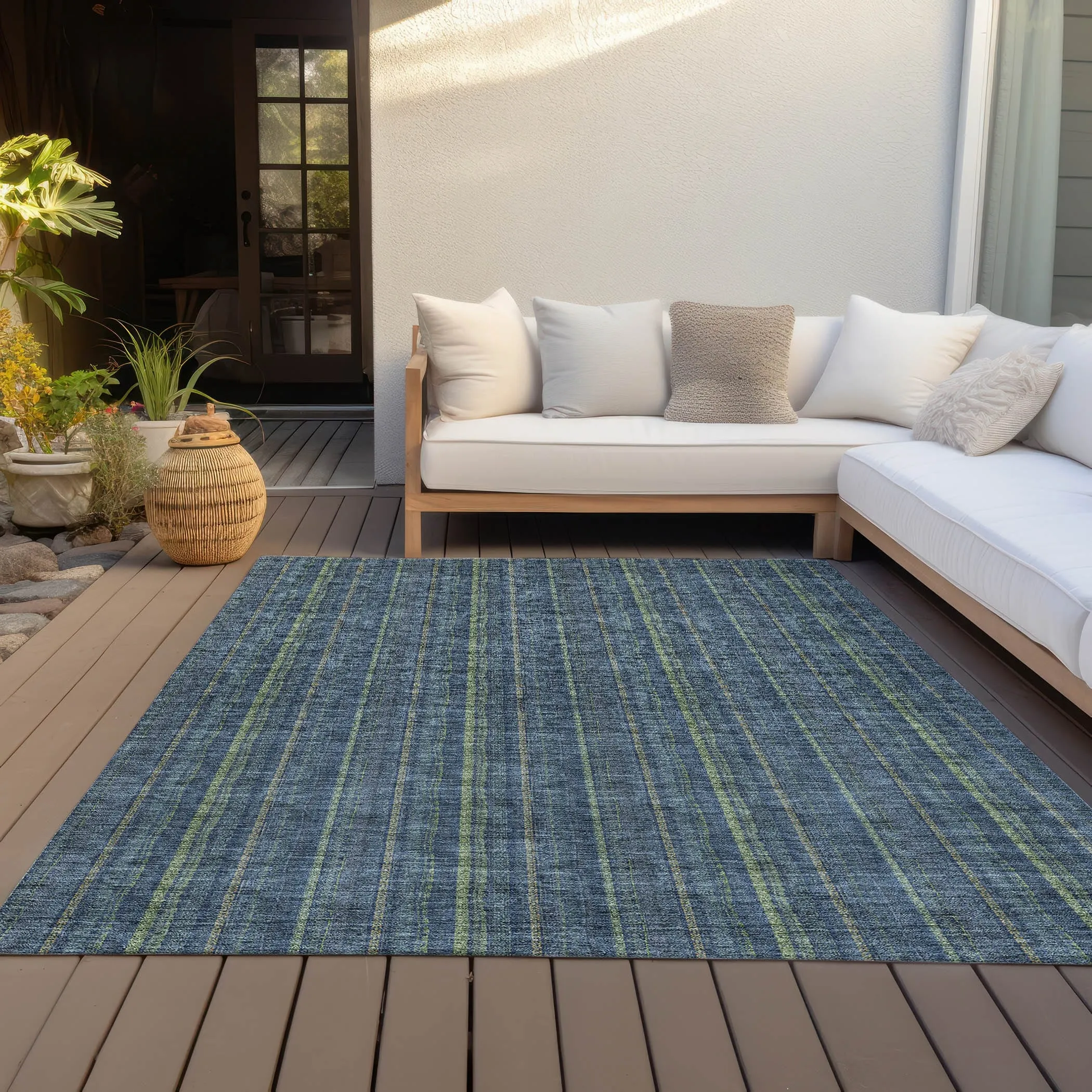Machine Washable Indoor/ Outdoor Stripe Chantille Rug