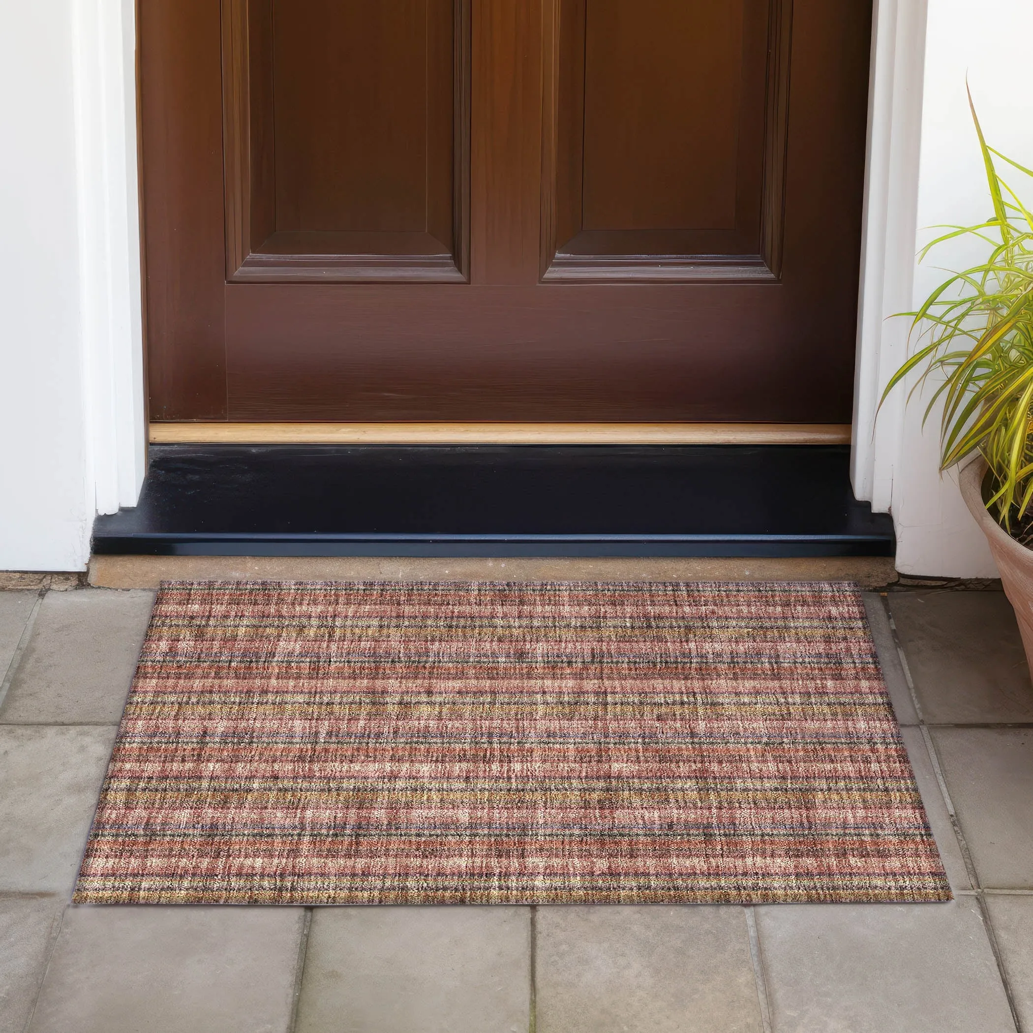 Machine Washable Indoor/ Outdoor Stripe Chantille Rug