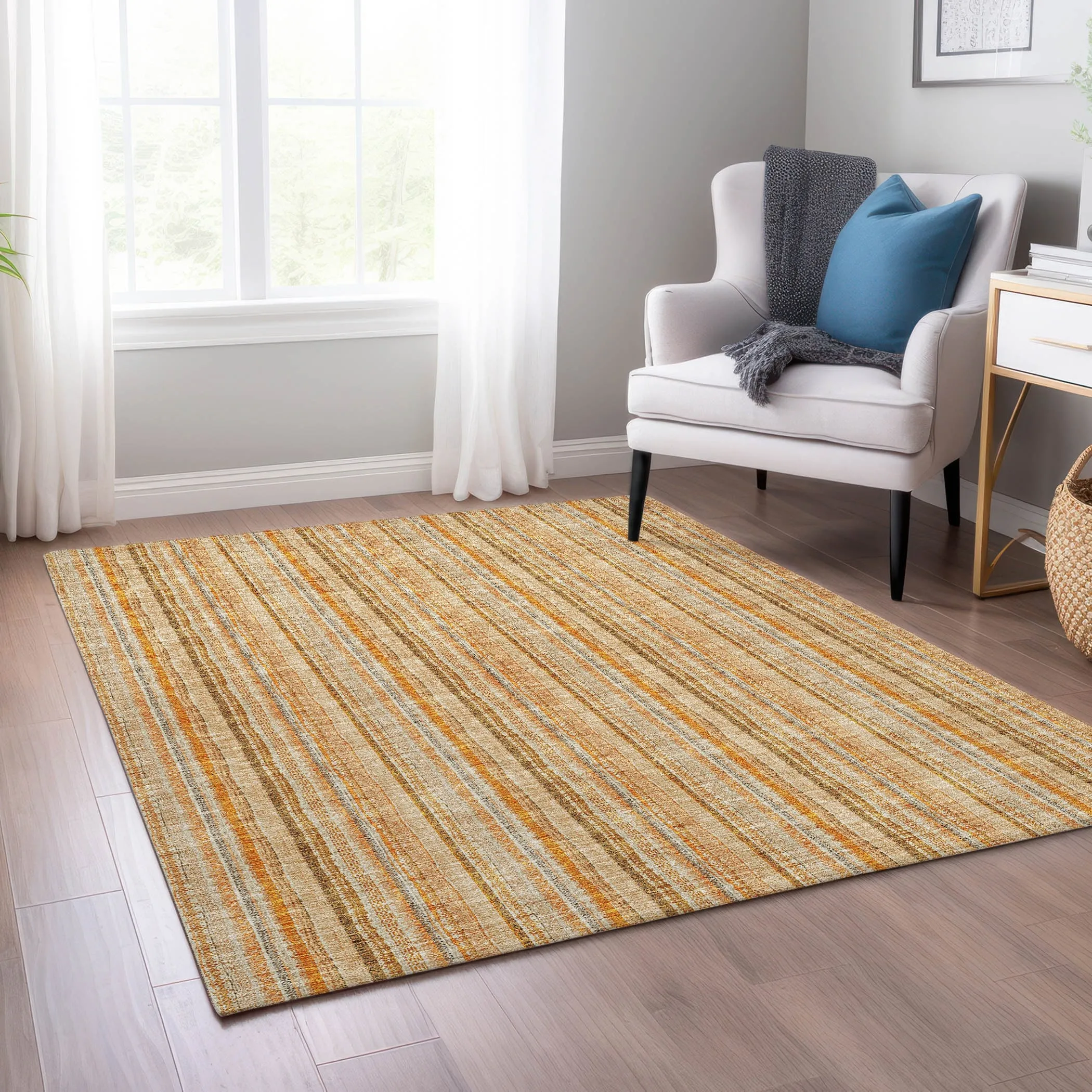 Machine Washable Indoor/ Outdoor Stripe Chantille Rug