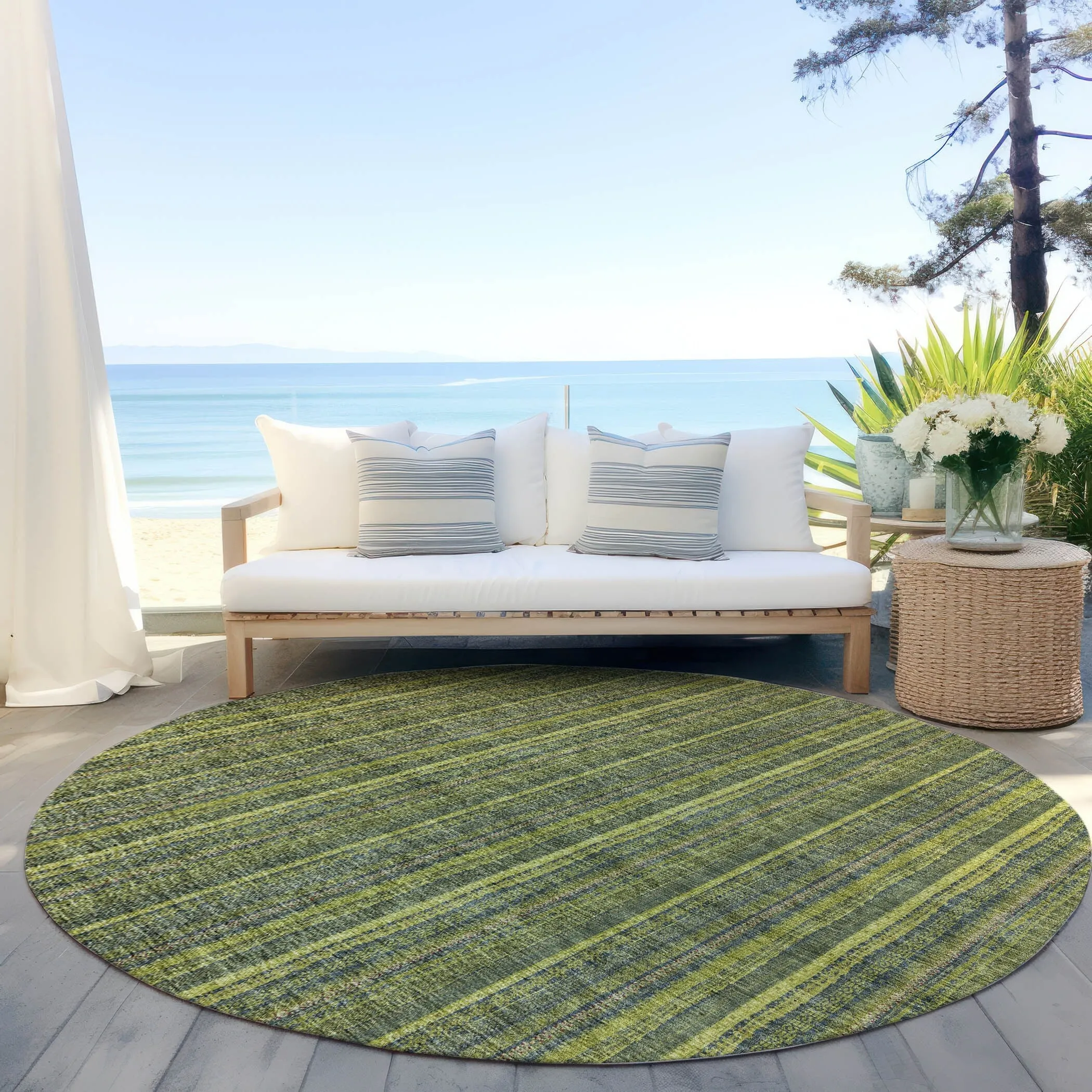 Machine Washable Indoor/ Outdoor Stripe Chantille Rug
