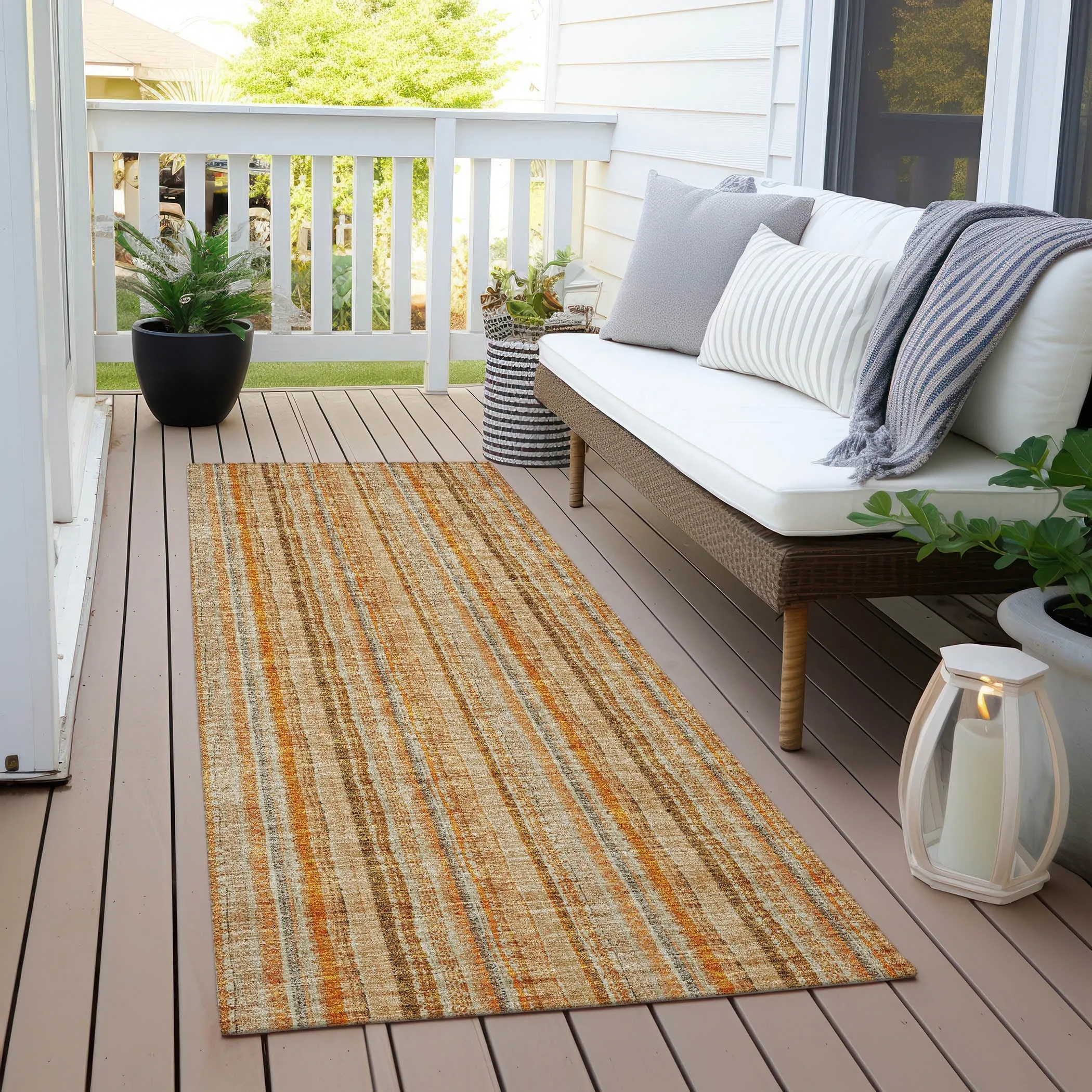 Machine Washable Indoor/ Outdoor Stripe Chantille Rug