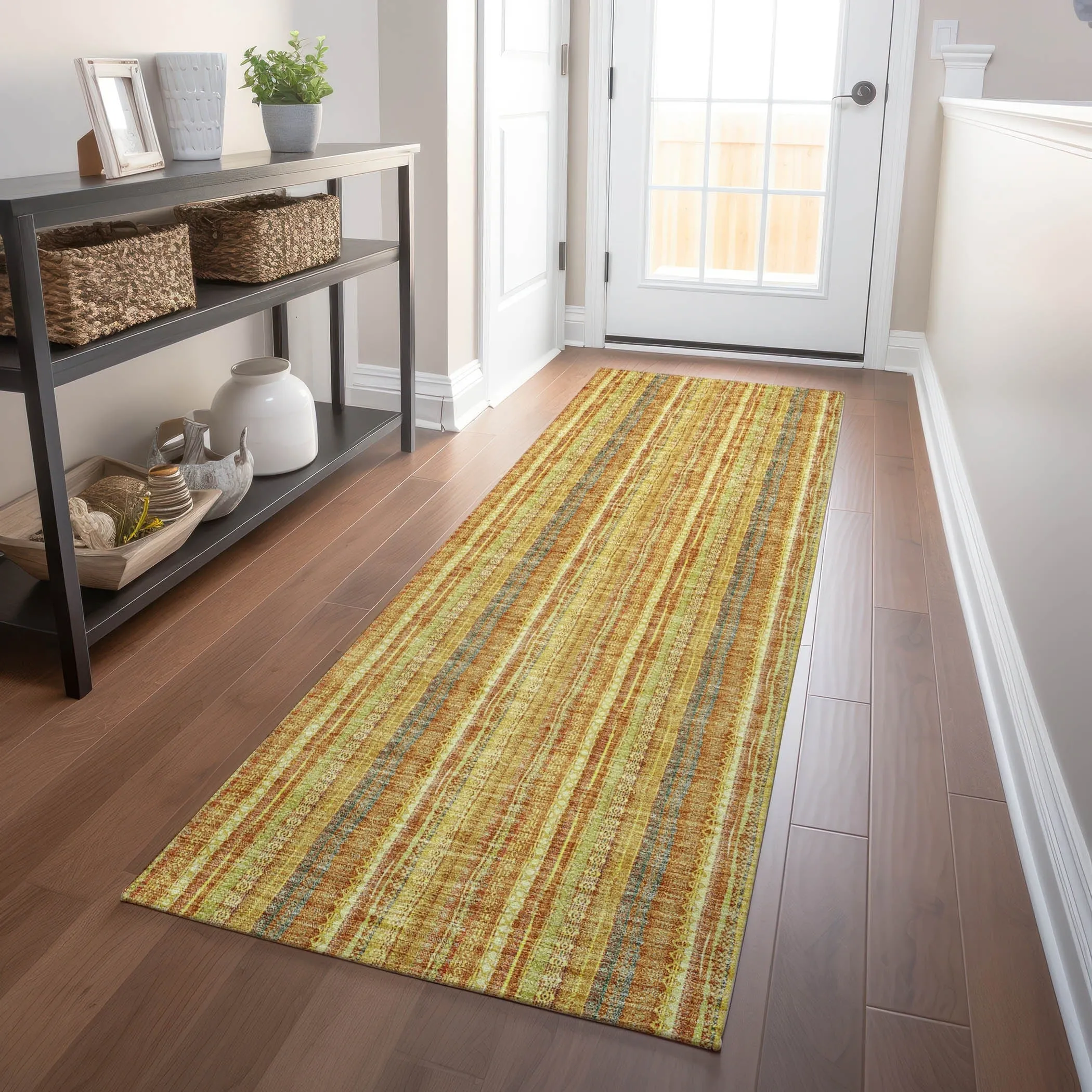 Machine Washable Indoor/ Outdoor Stripe Chantille Rug