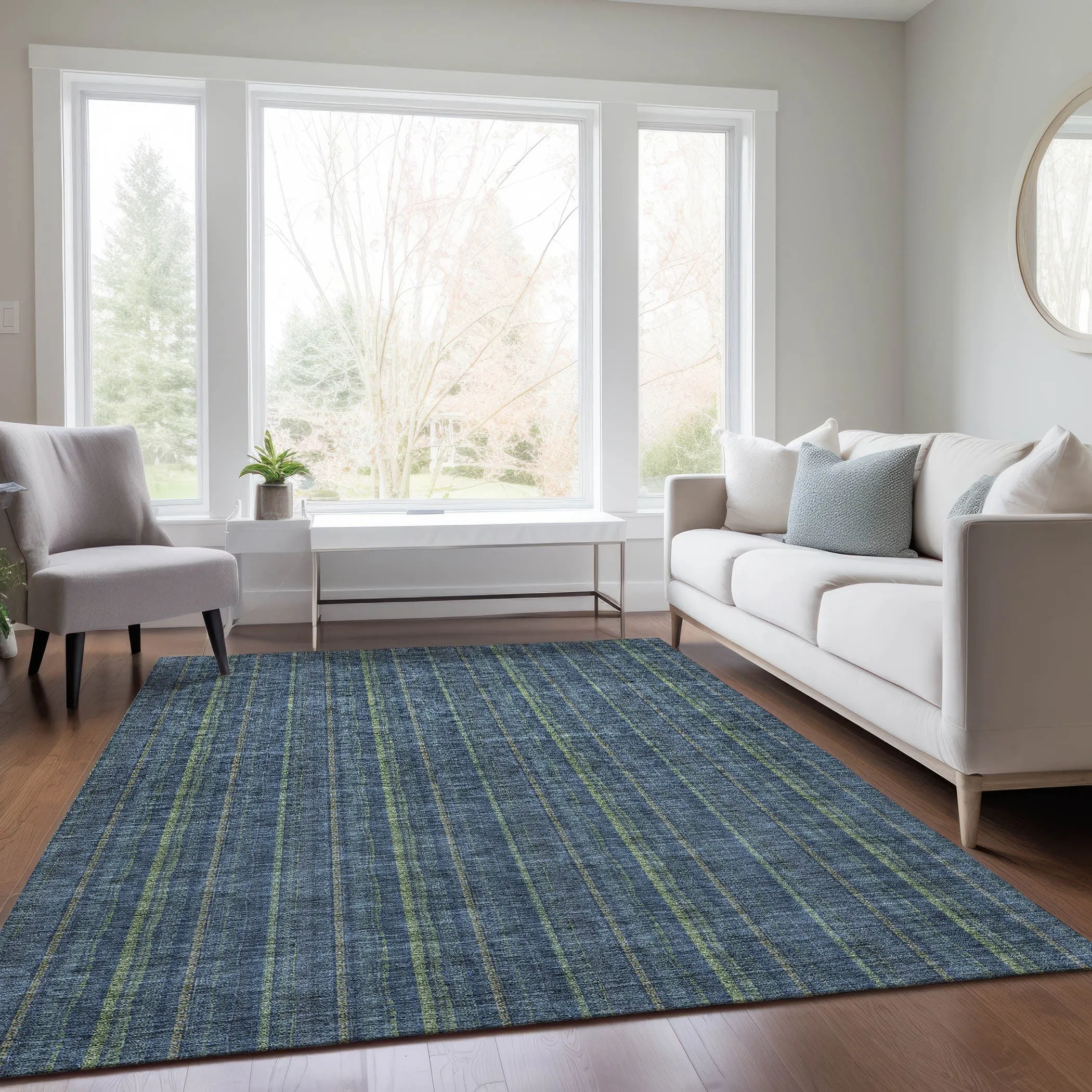 Machine Washable Indoor/ Outdoor Stripe Chantille Rug