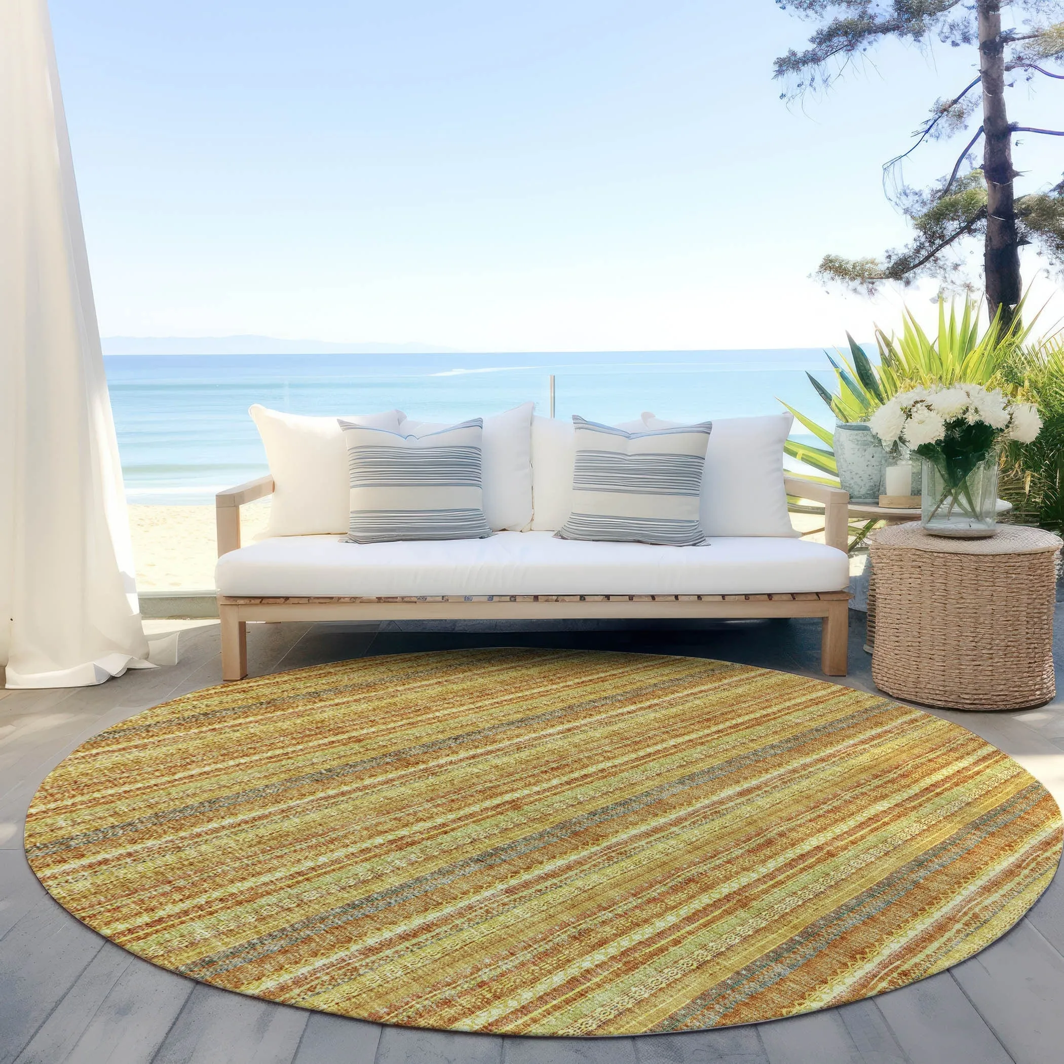 Machine Washable Indoor/ Outdoor Stripe Chantille Rug