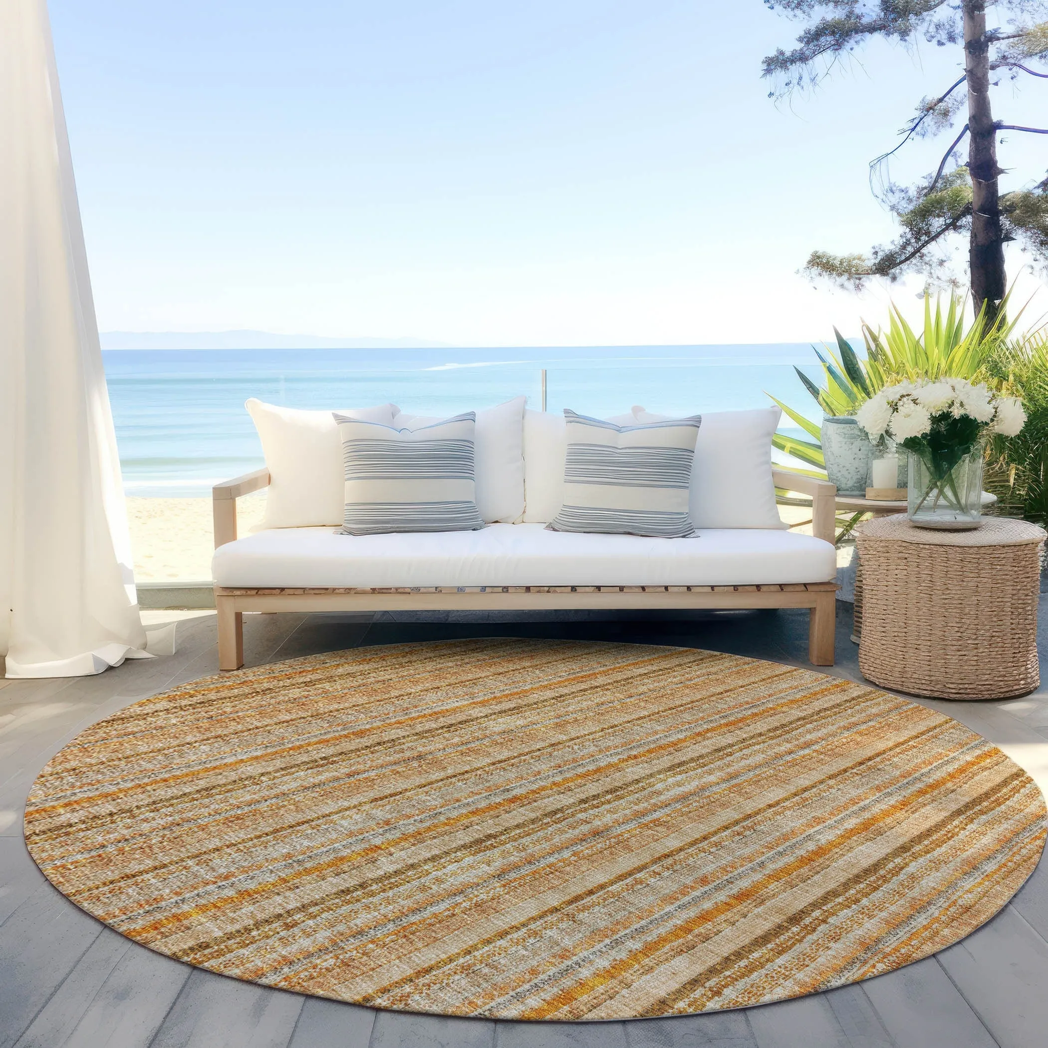 Machine Washable Indoor/ Outdoor Stripe Chantille Rug