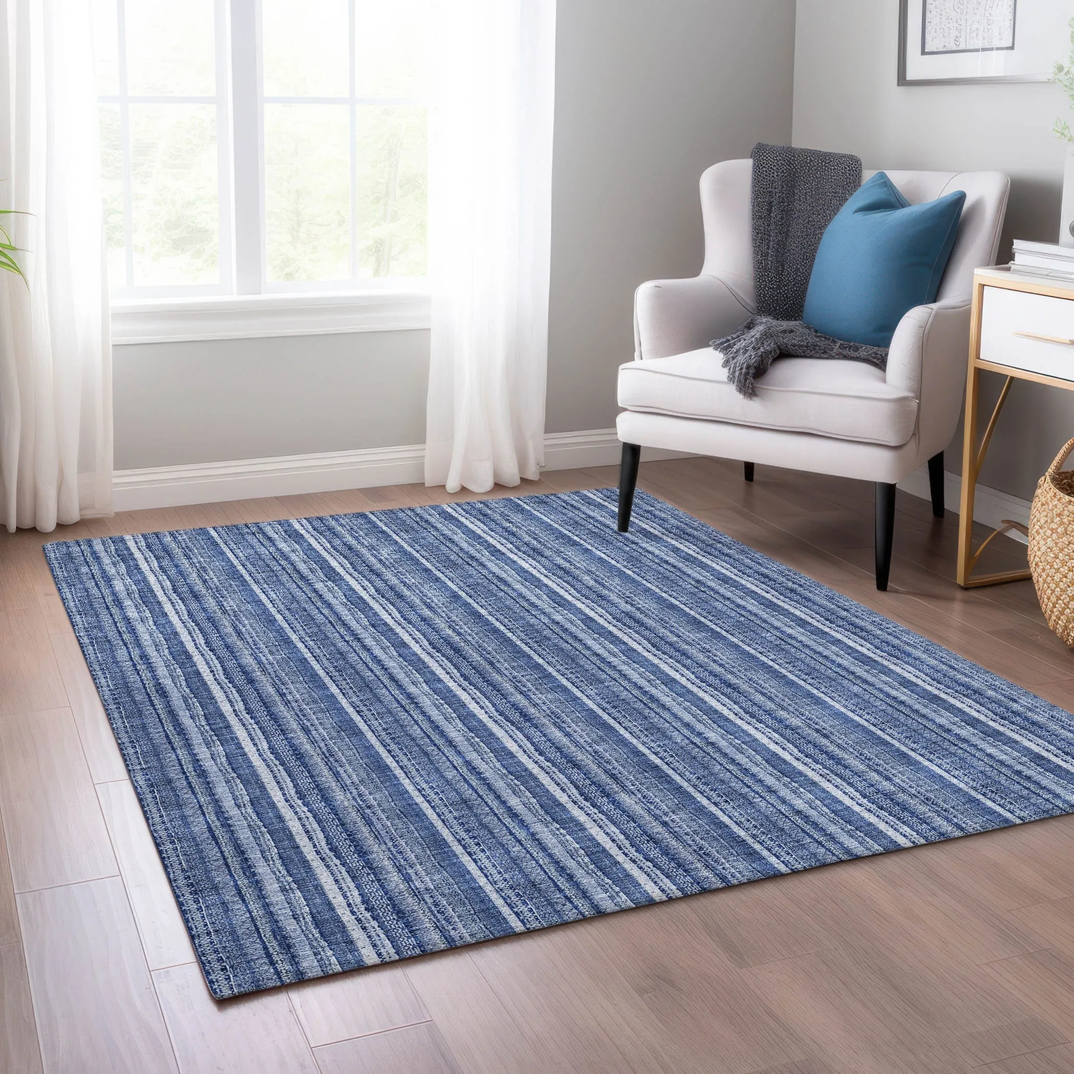 Machine Washable Indoor/ Outdoor Stripe Chantille Rug