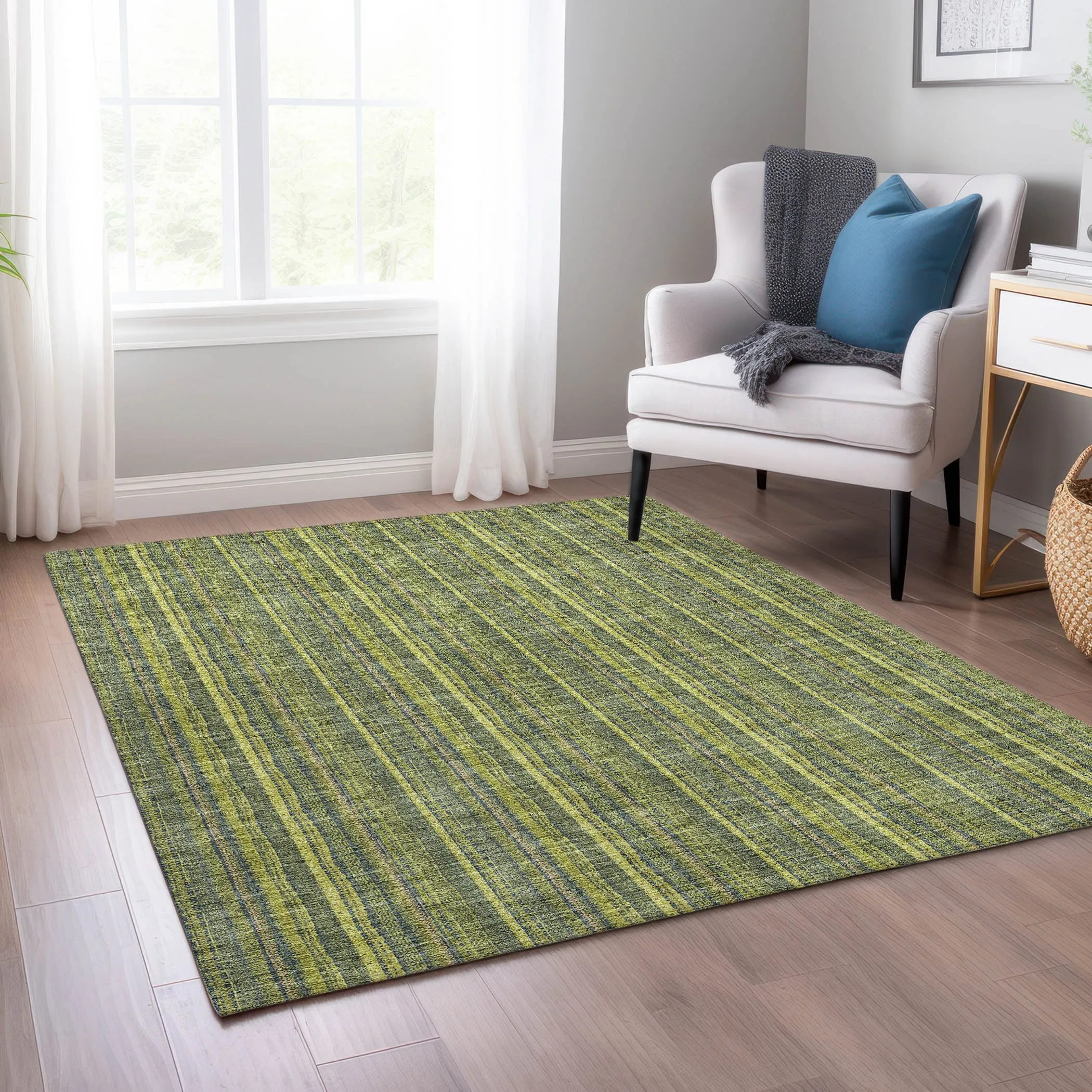 Machine Washable Indoor/ Outdoor Stripe Chantille Rug