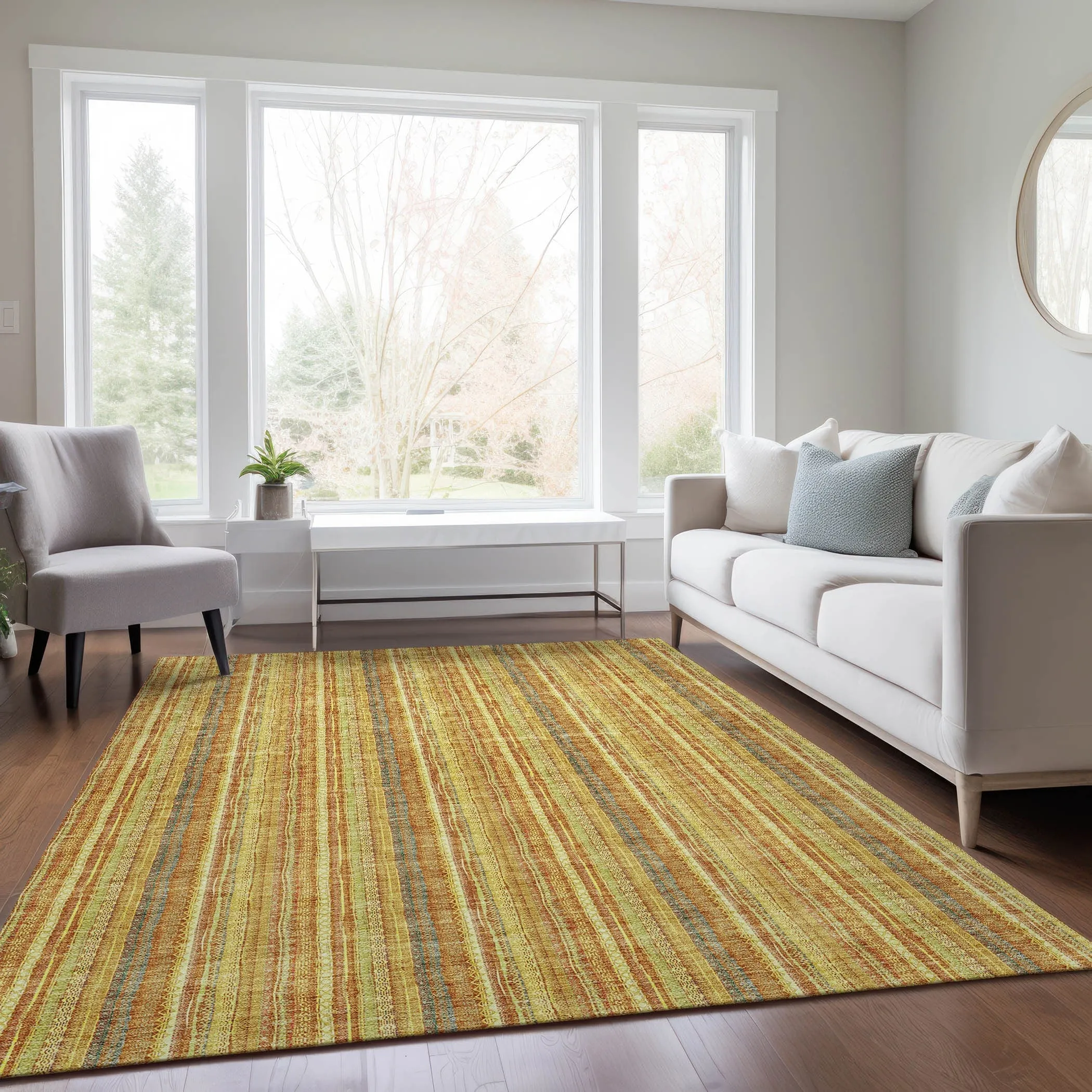 Machine Washable Indoor/ Outdoor Stripe Chantille Rug
