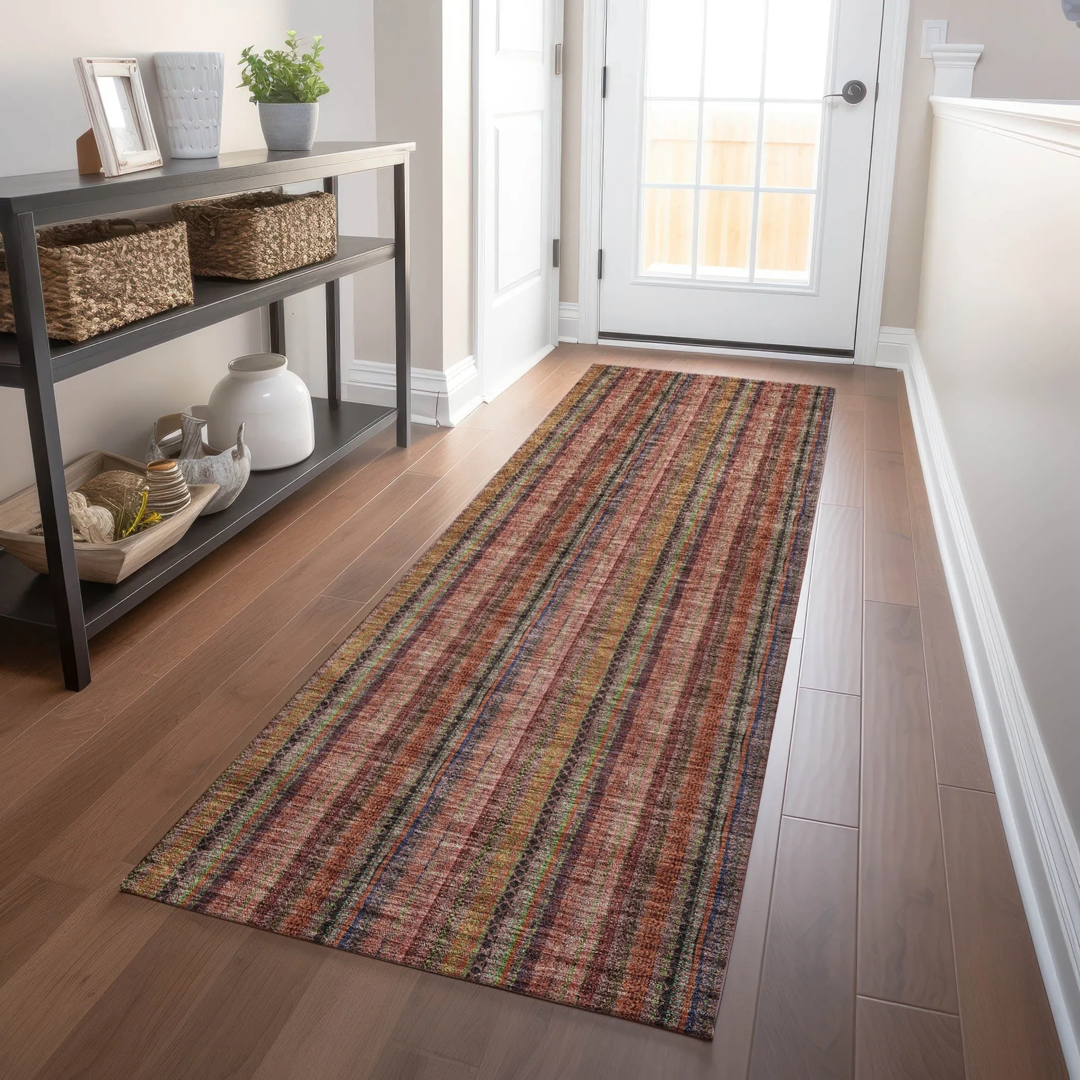 Machine Washable Indoor/ Outdoor Stripe Chantille Rug
