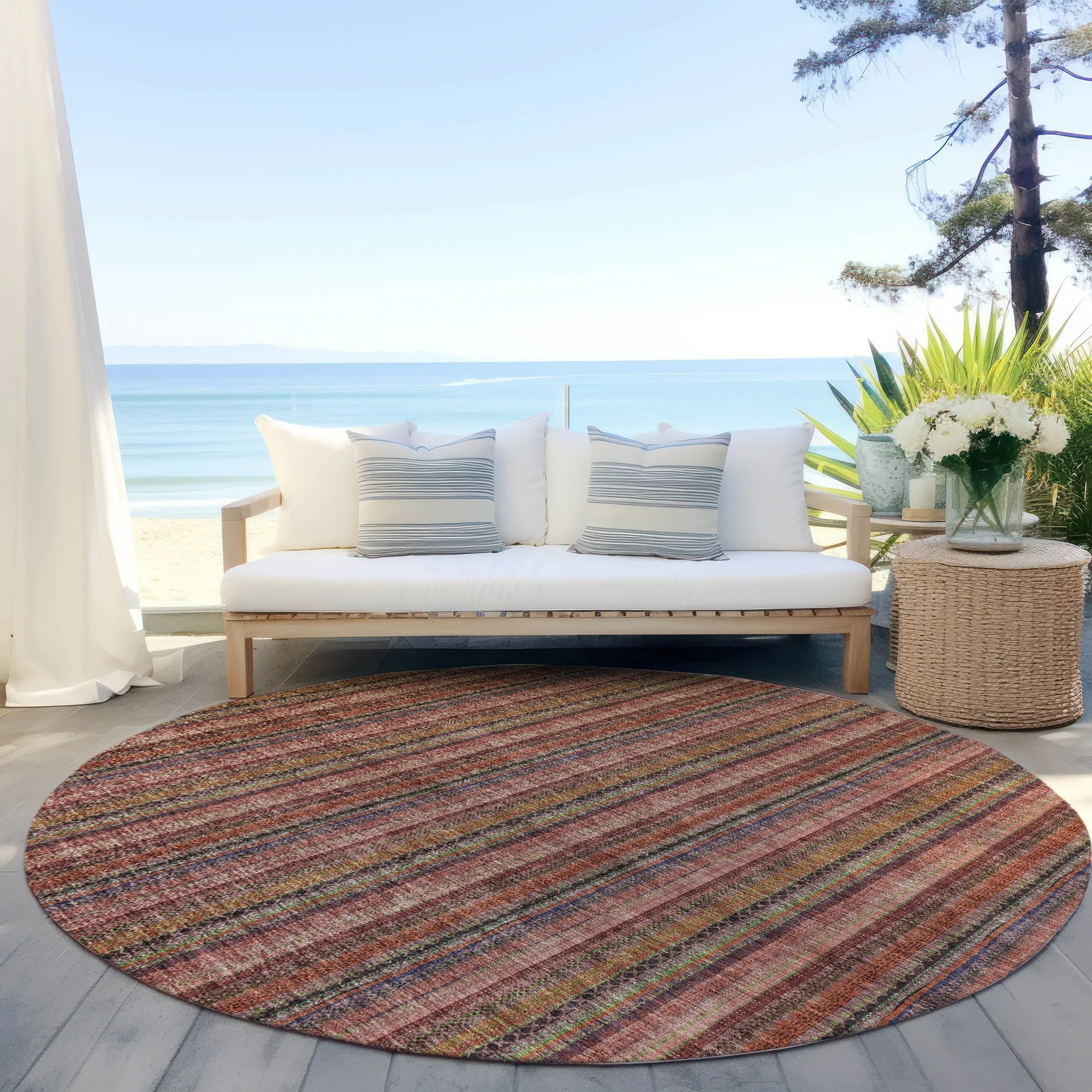 Machine Washable Indoor/ Outdoor Stripe Chantille Rug