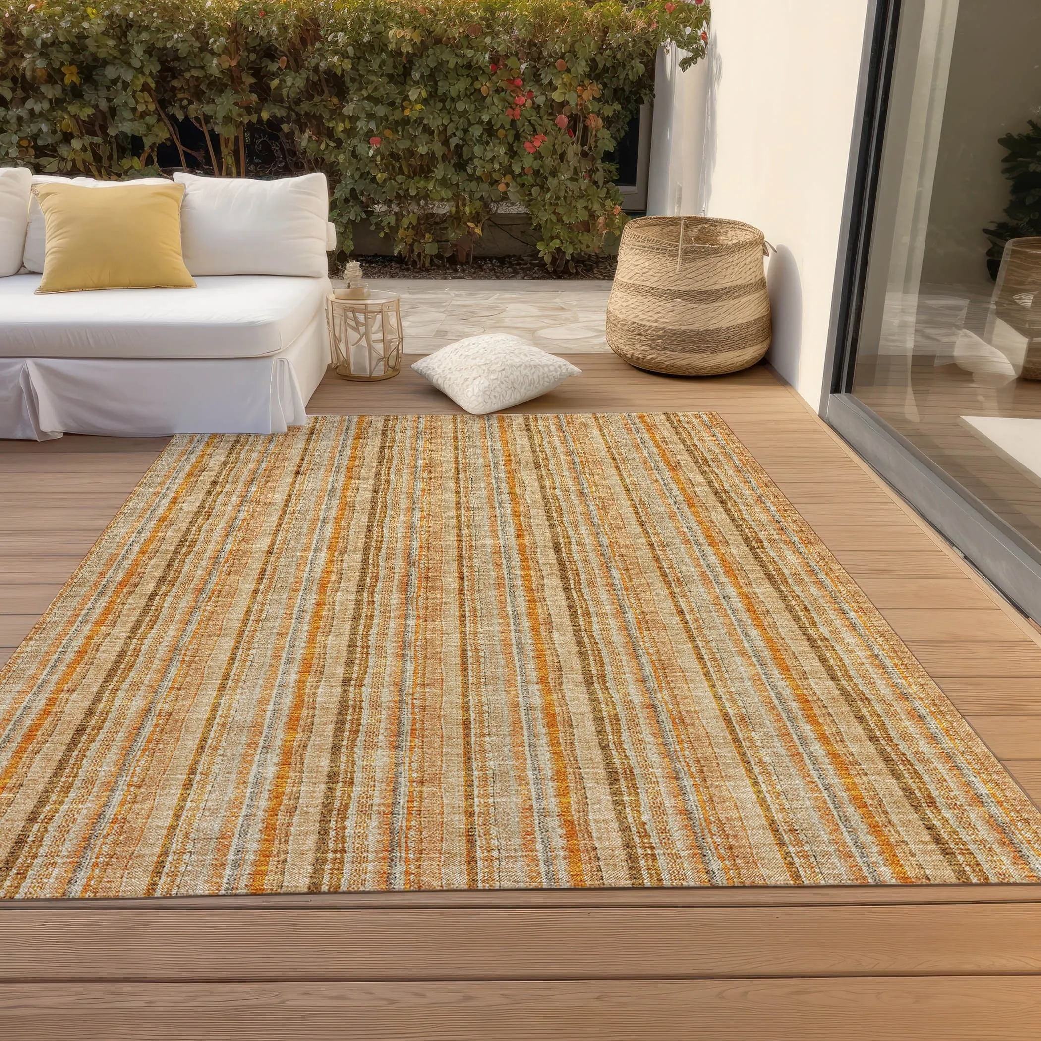 Machine Washable Indoor/ Outdoor Stripe Chantille Rug